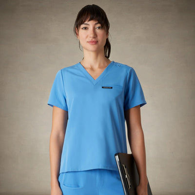 Bari 1-Pocket Scrub Top Womens Scrub Top Members Only® Ceil Blue 2X-Small 