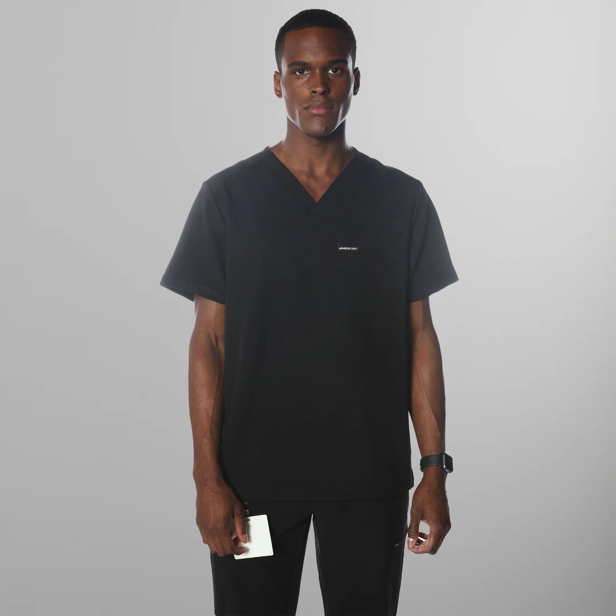 Brighton 3-Pocket Scrub Top Mens Scrub Top Members Only Black Small 