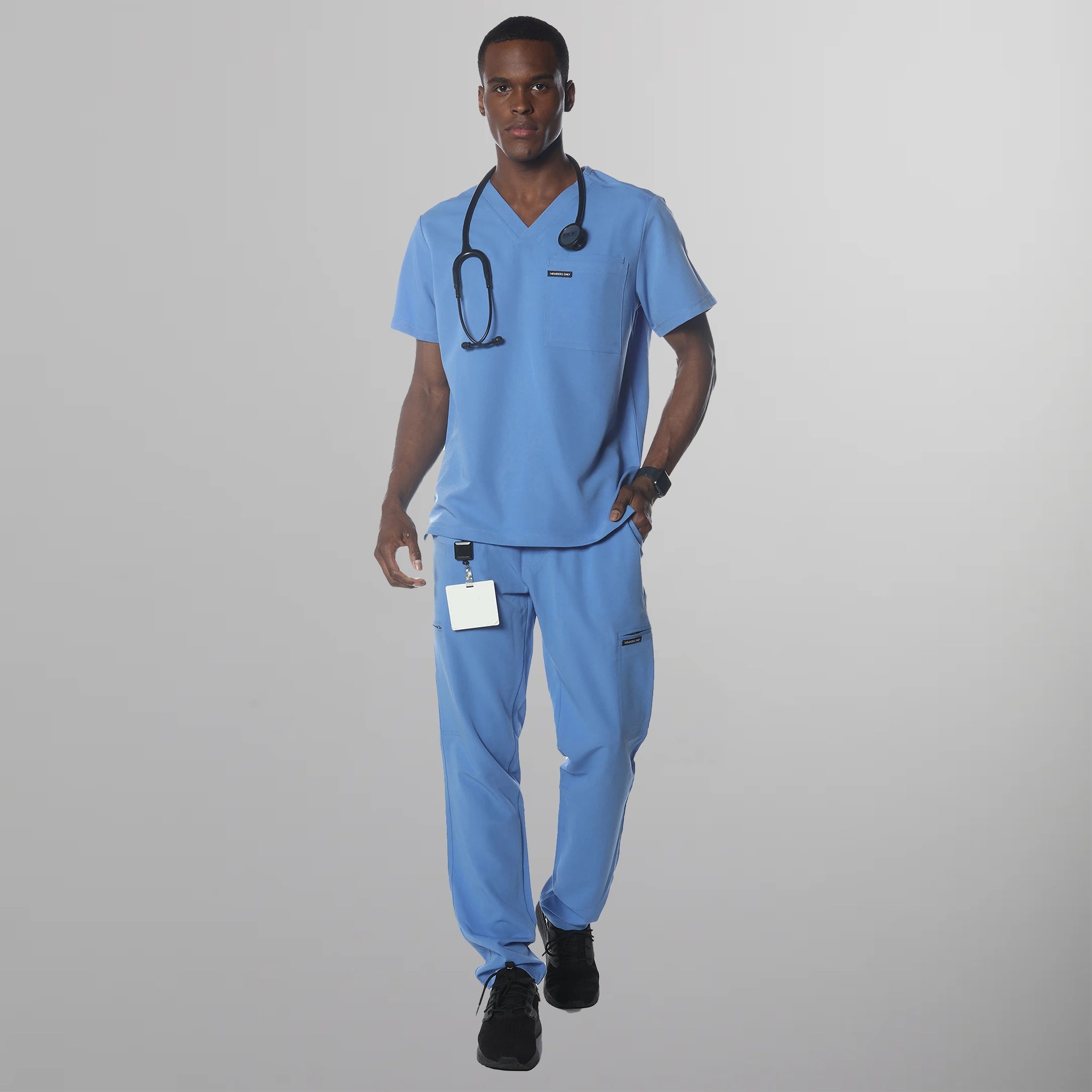 Brighton 3-Pocket Scrub Top Mens Scrub Top Members Only Ceil Blue