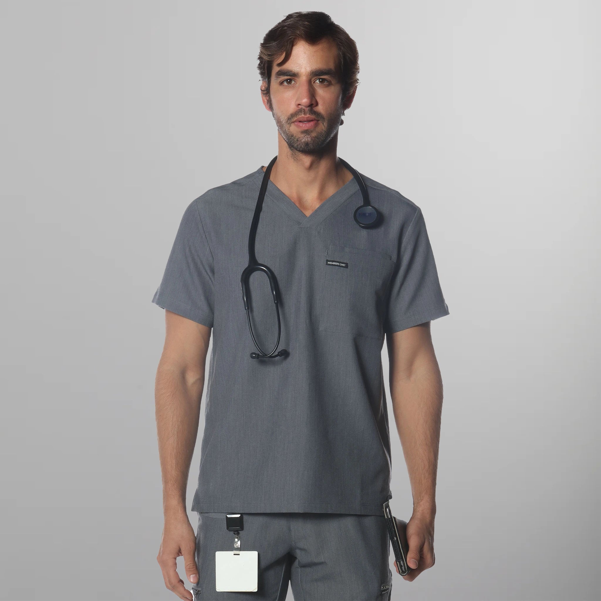 Brighton 3-Pocket Scrub Top Mens Scrub Top Members Only Graphite X-Small 