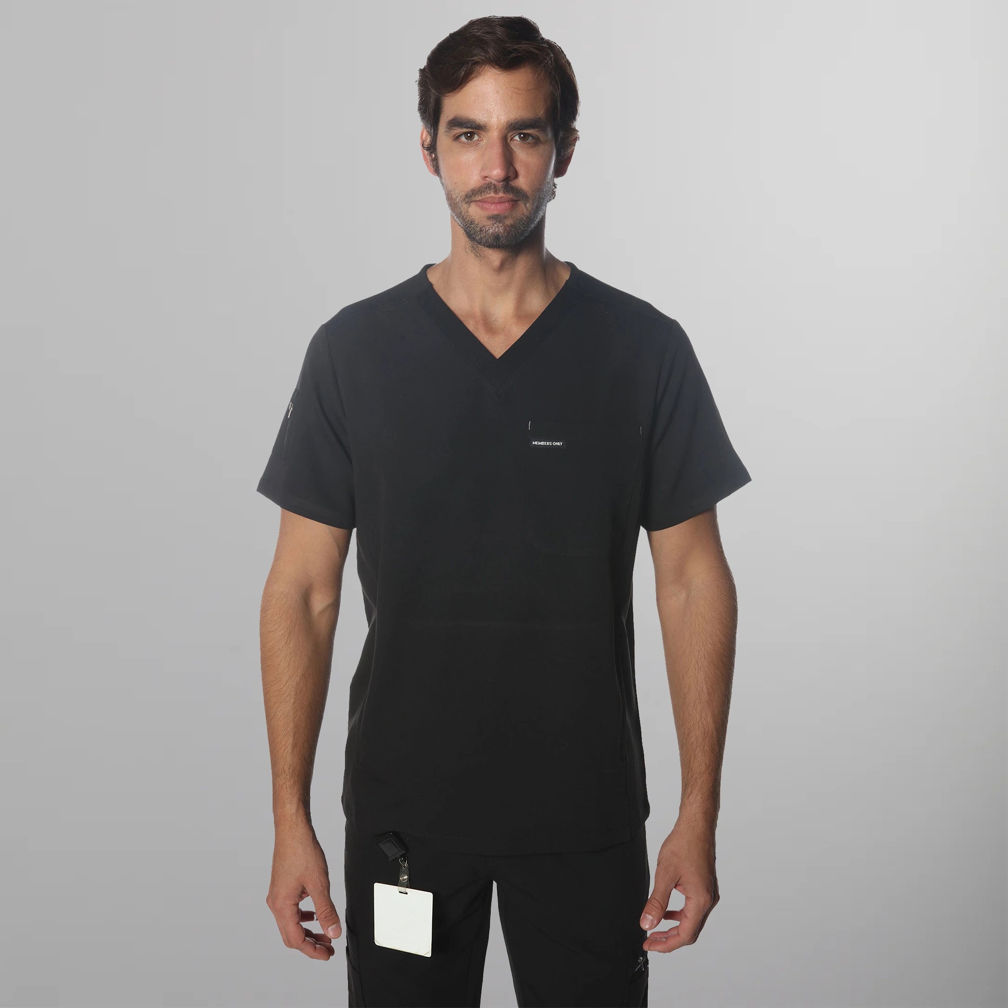 Manchester 3-Pocket Scrub Top Mens Scrub Top Members Only Black Small 