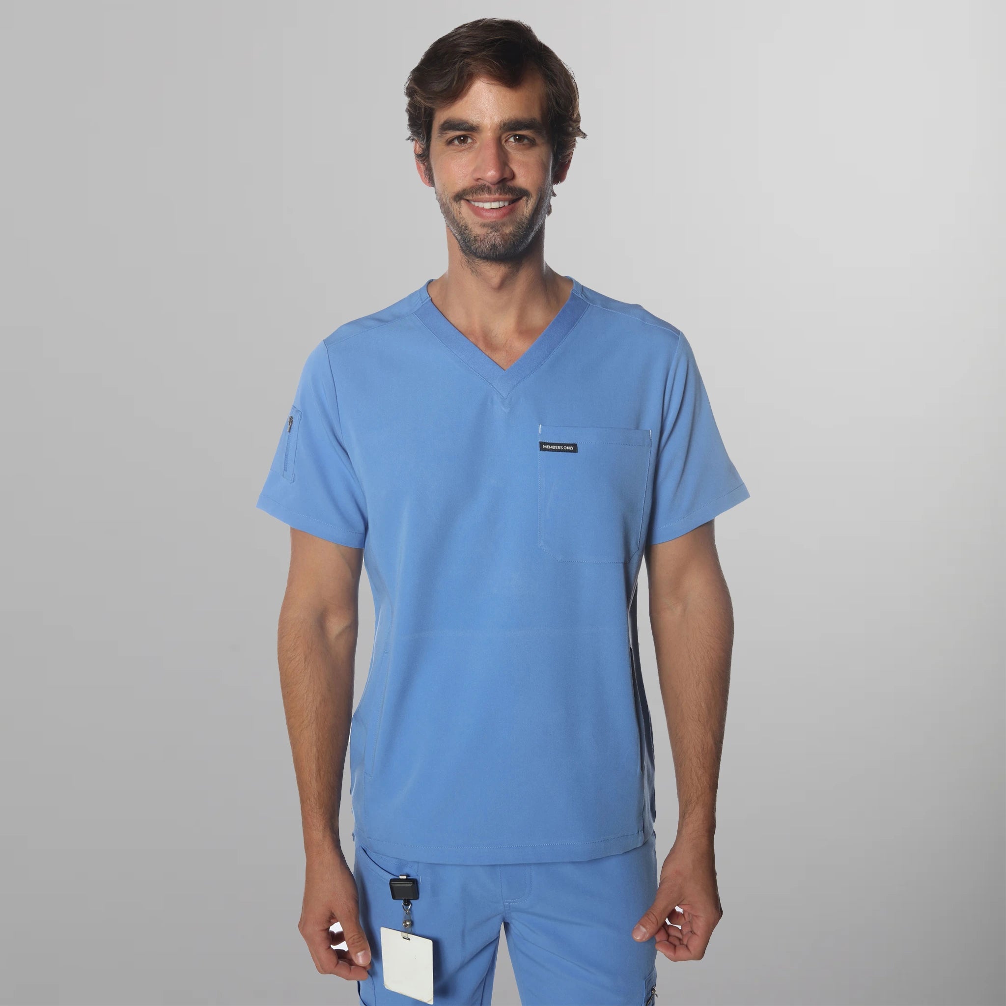 Manchester 3-Pocket Scrub Top Mens Scrub Top Members Only Ceil Blue Small 