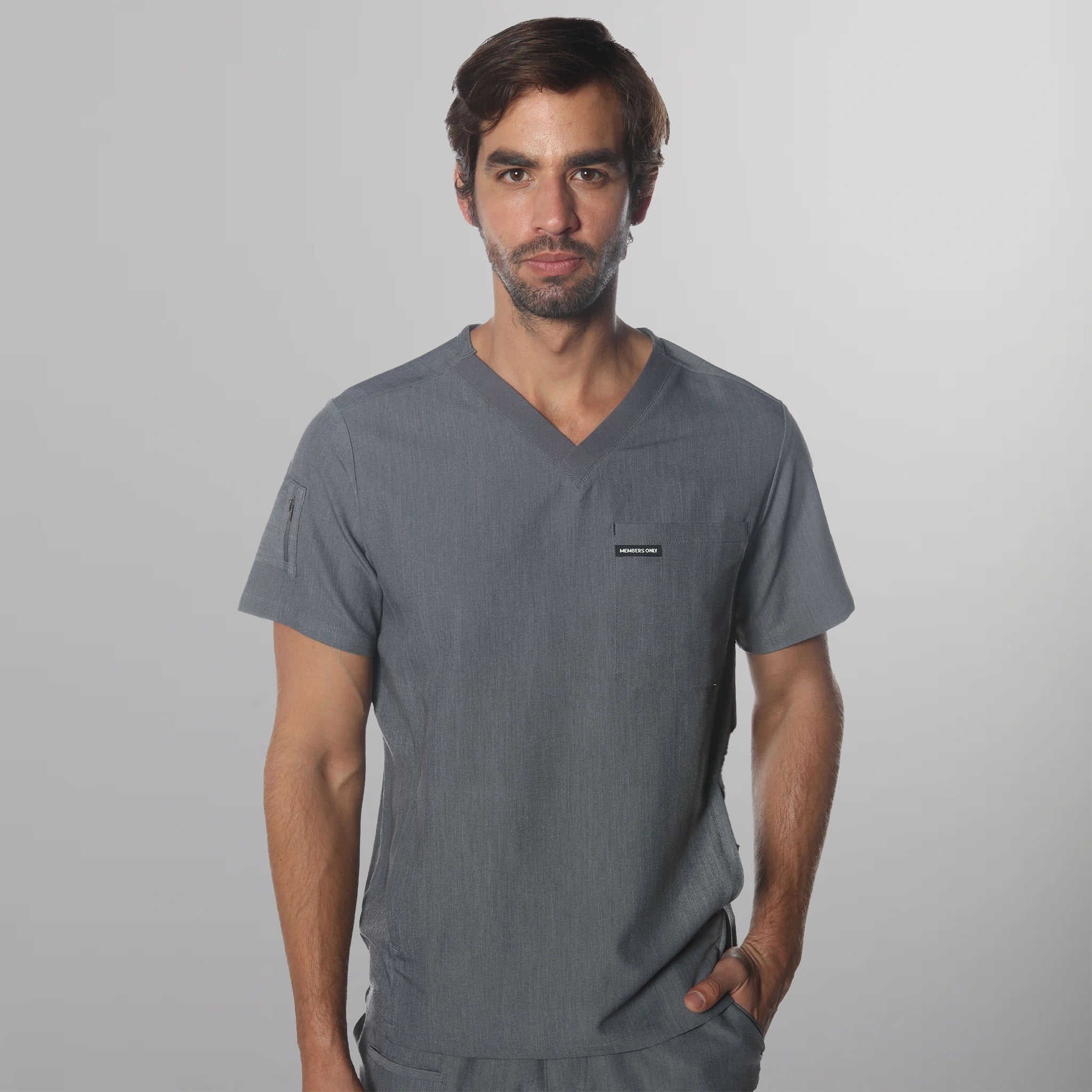 Manchester 3-Pocket Scrub Top Mens Scrub Top Members Only Graphite Small 