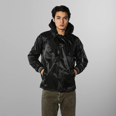 Men's Coach Jacket with Fleece Hood - FINAL SALE Men's Jackets Members Only Black Small 