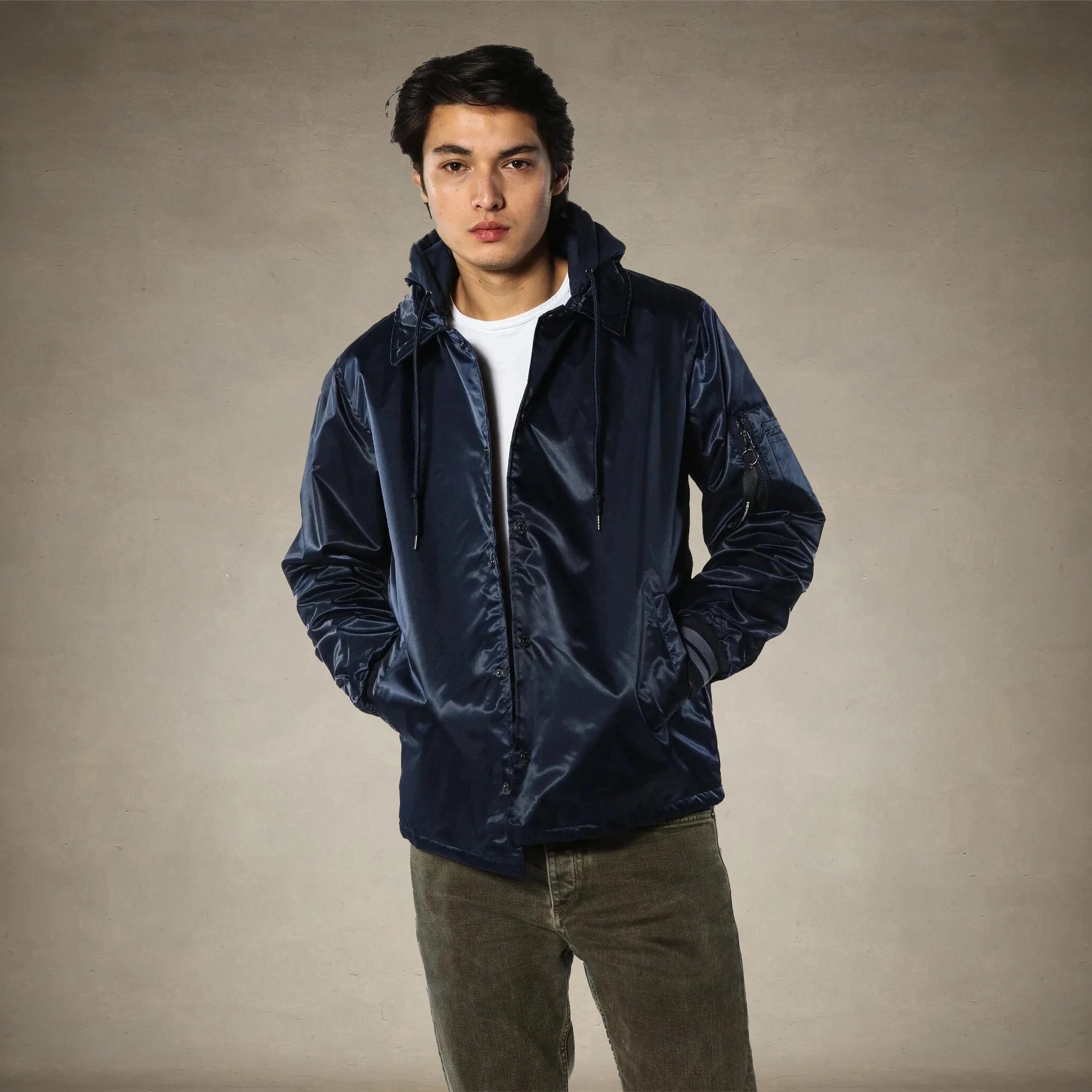 Men's Coach Jacket with Fleece Hood - FINAL SALE Men's Jackets Members Only® Navy Small 