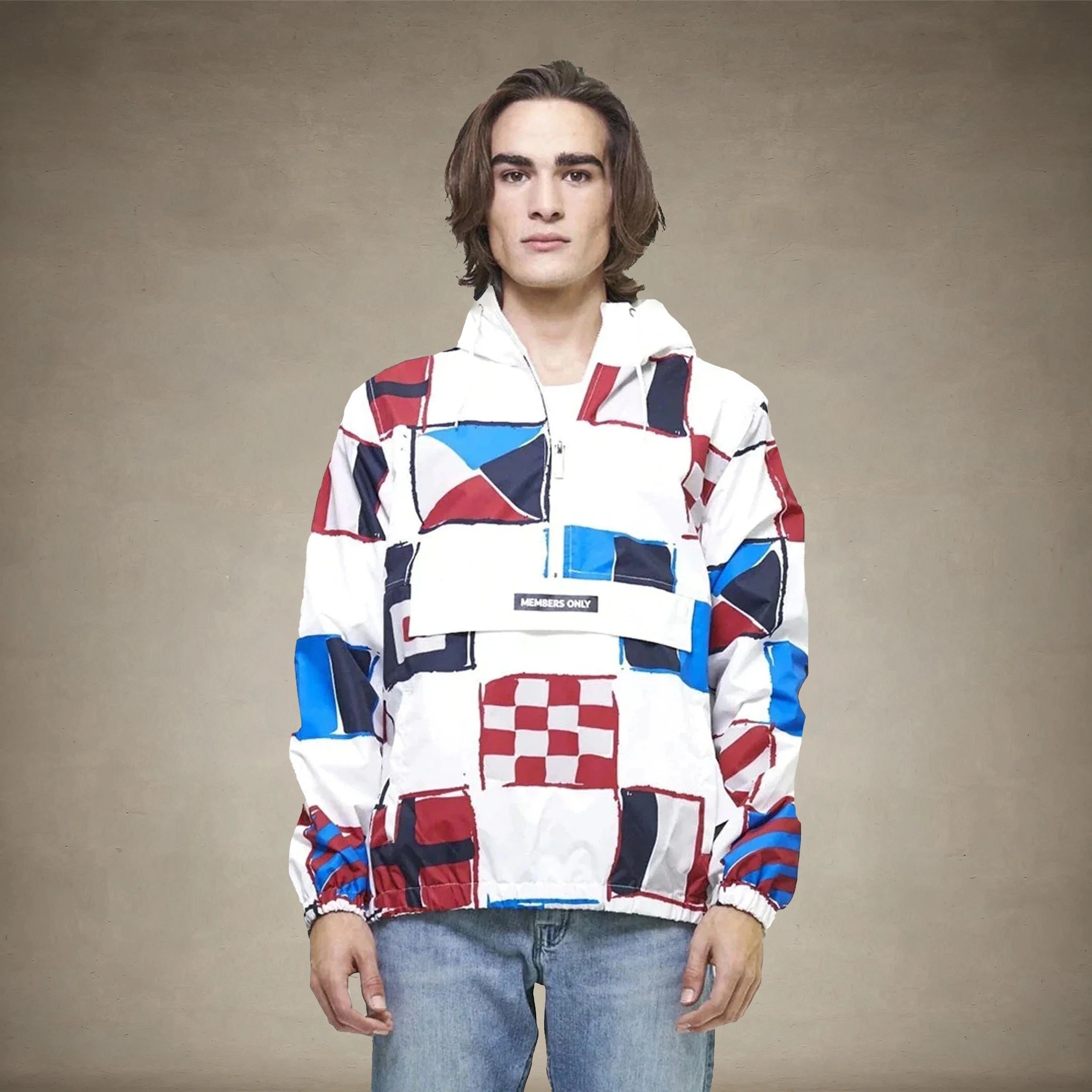 Men's Flag Print Pullover Windbreaker Jacket - FINAL SALE Men's Jackets Members Only® White Small 