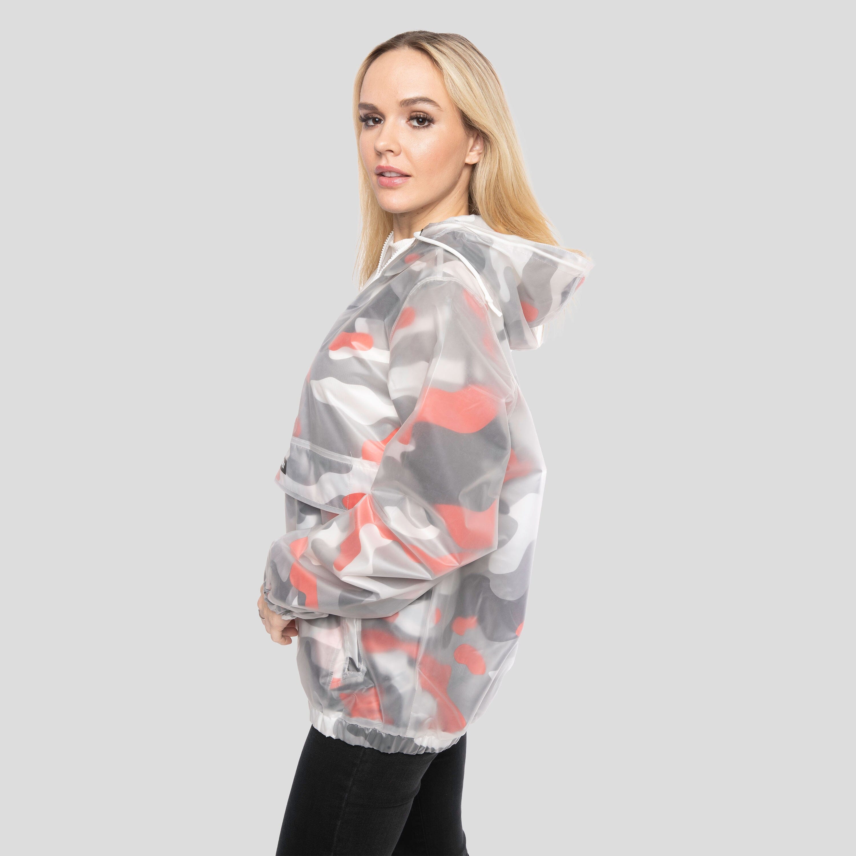 Women's Translucent Camo Print Popover Oversized Jacket - FINAL SALE Womens Jacket Members Only 