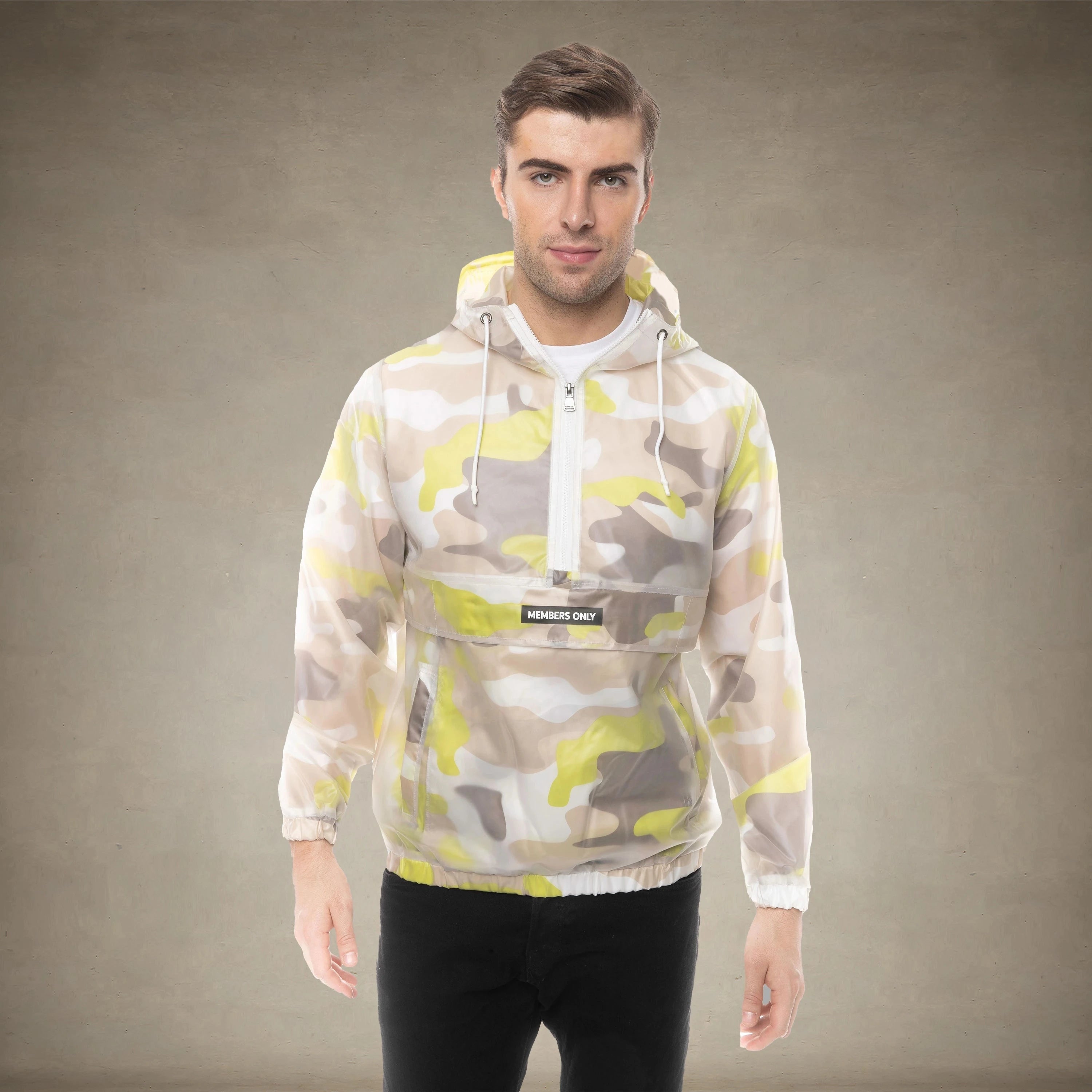 Men's Translucent Camo Print Popover Jacket - FINAL SALE Men's Jackets Members Only® Lime Small 