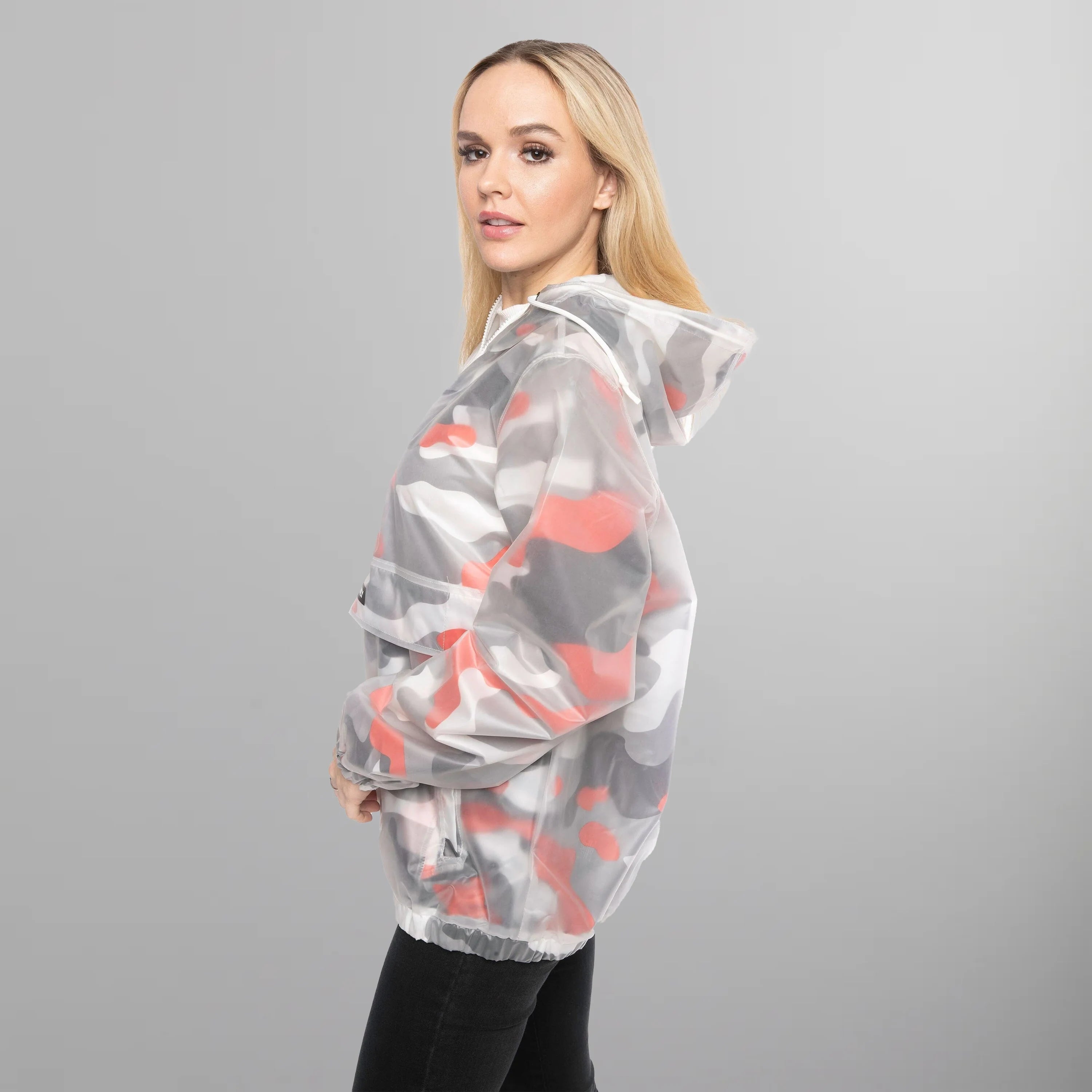 Women's Translucent Camo Print Popover Oversized Jacket - FINAL SALE Womens Jacket Members Only 