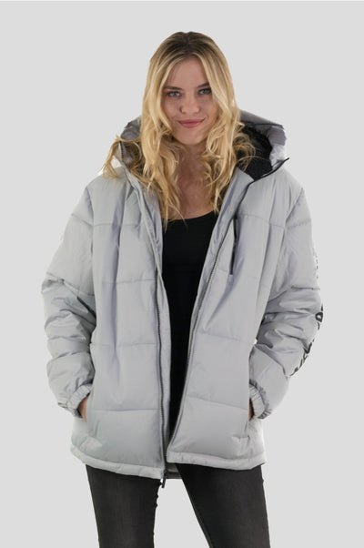 Women's Twill Block Puffer Oversized Jacket - FINAL SALE Womens Jacket Members Only Light Grey Small 