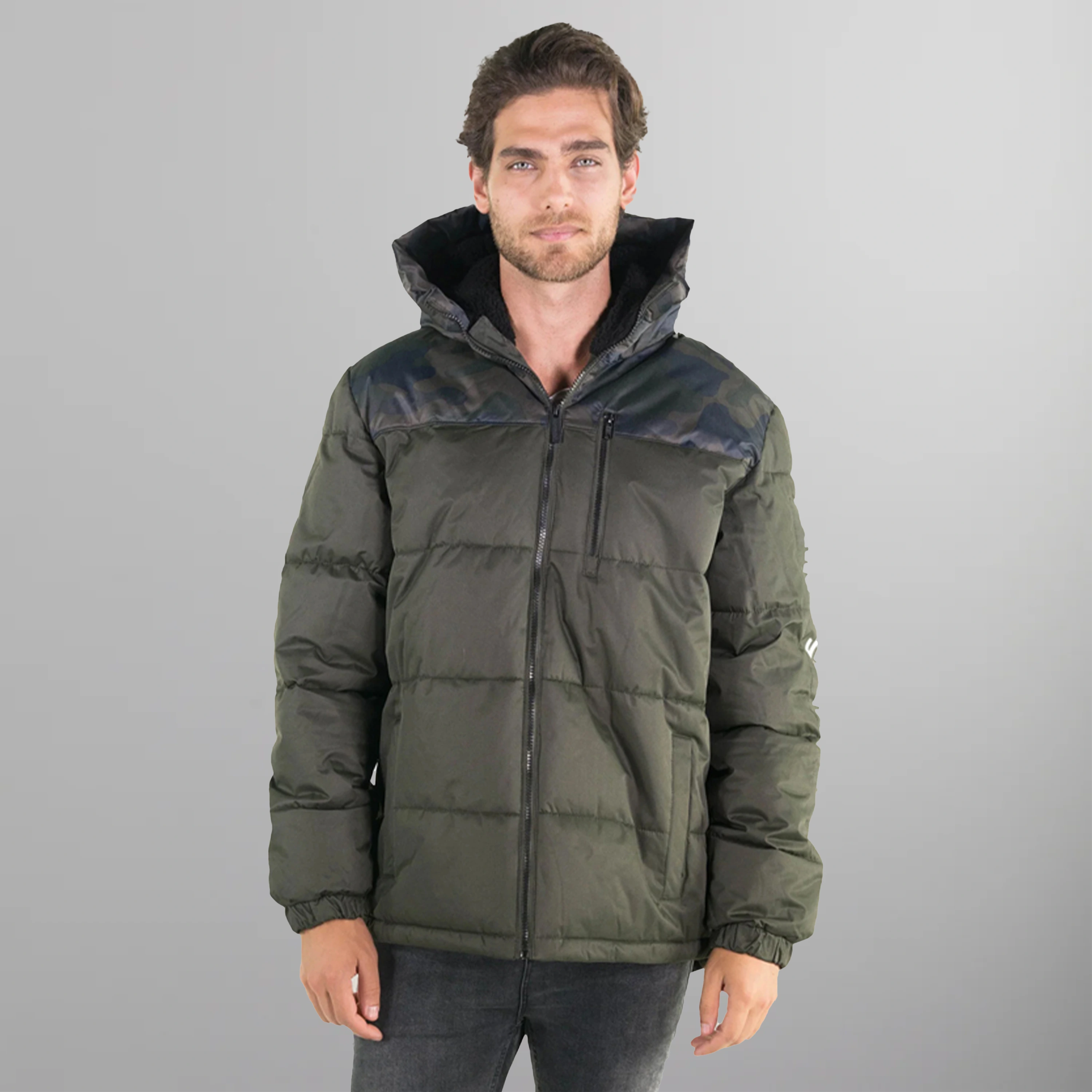 Olive puffer jacket online