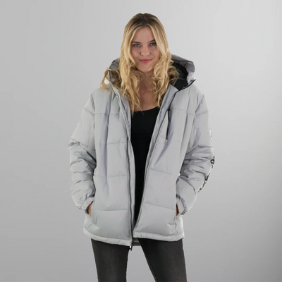 Women's Twill Block Puffer Oversized Jacket - FINAL SALE Womens Jacket Members Only Light Grey Small 