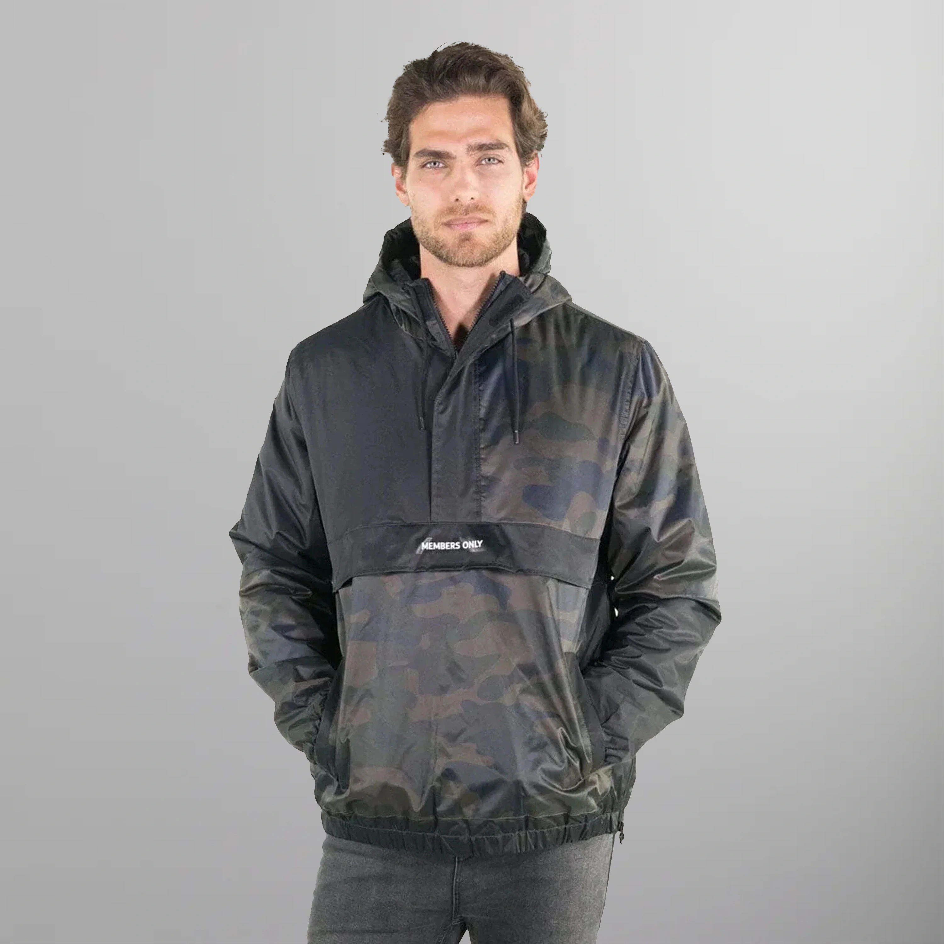 Men's Camo Popover Jacket - FINAL SALE Men's Jackets Members Only | Black