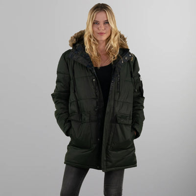 Women's Snorkel Puffer Oversized Jacket - FINAL SALE Womens Jacket Members Only Dark Olive Small 