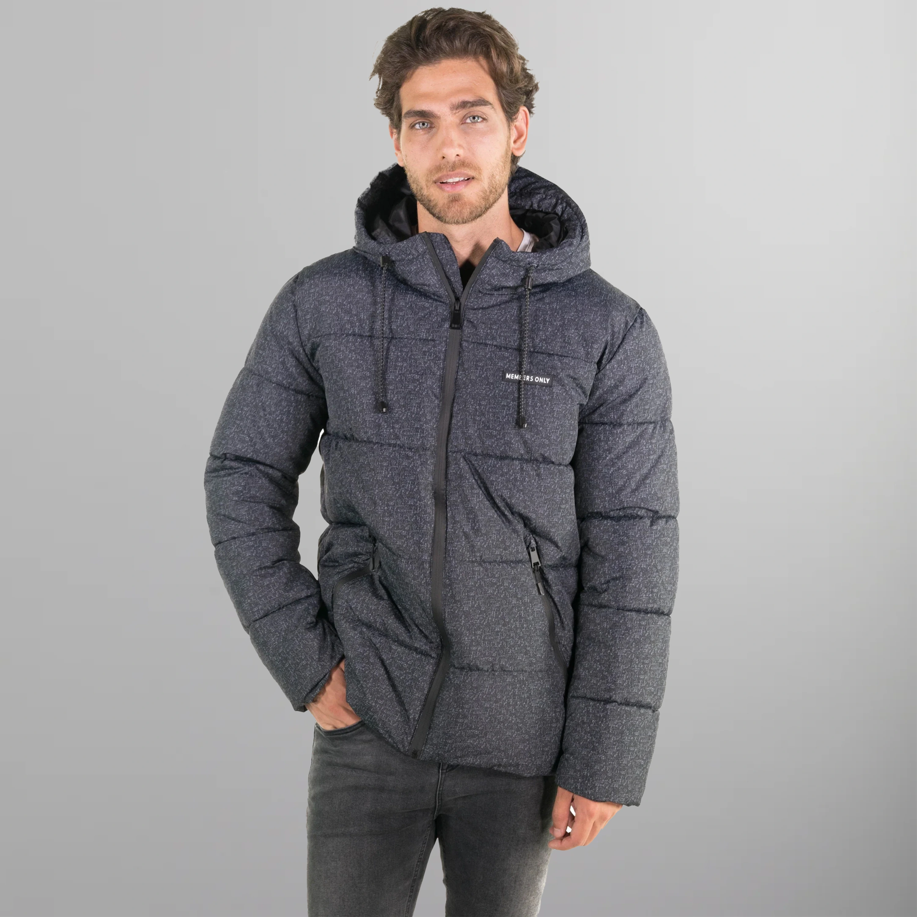 Men's Heather Print Puffer Jacket - FINAL SALE Men's Jackets Members Only | Black