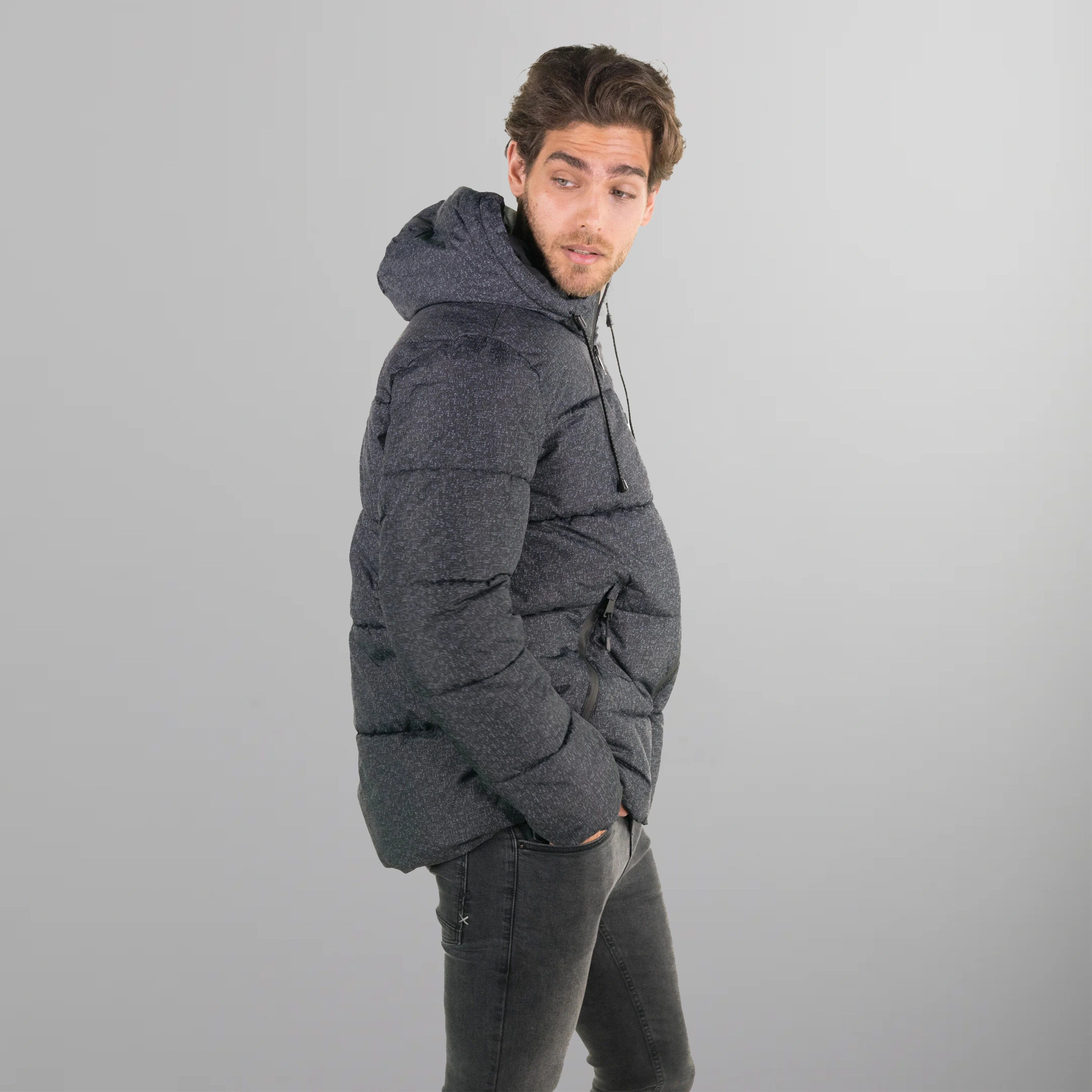 Men's Heather Print Puffer Jacket - FINAL SALE Men's Jackets Members Only | Black