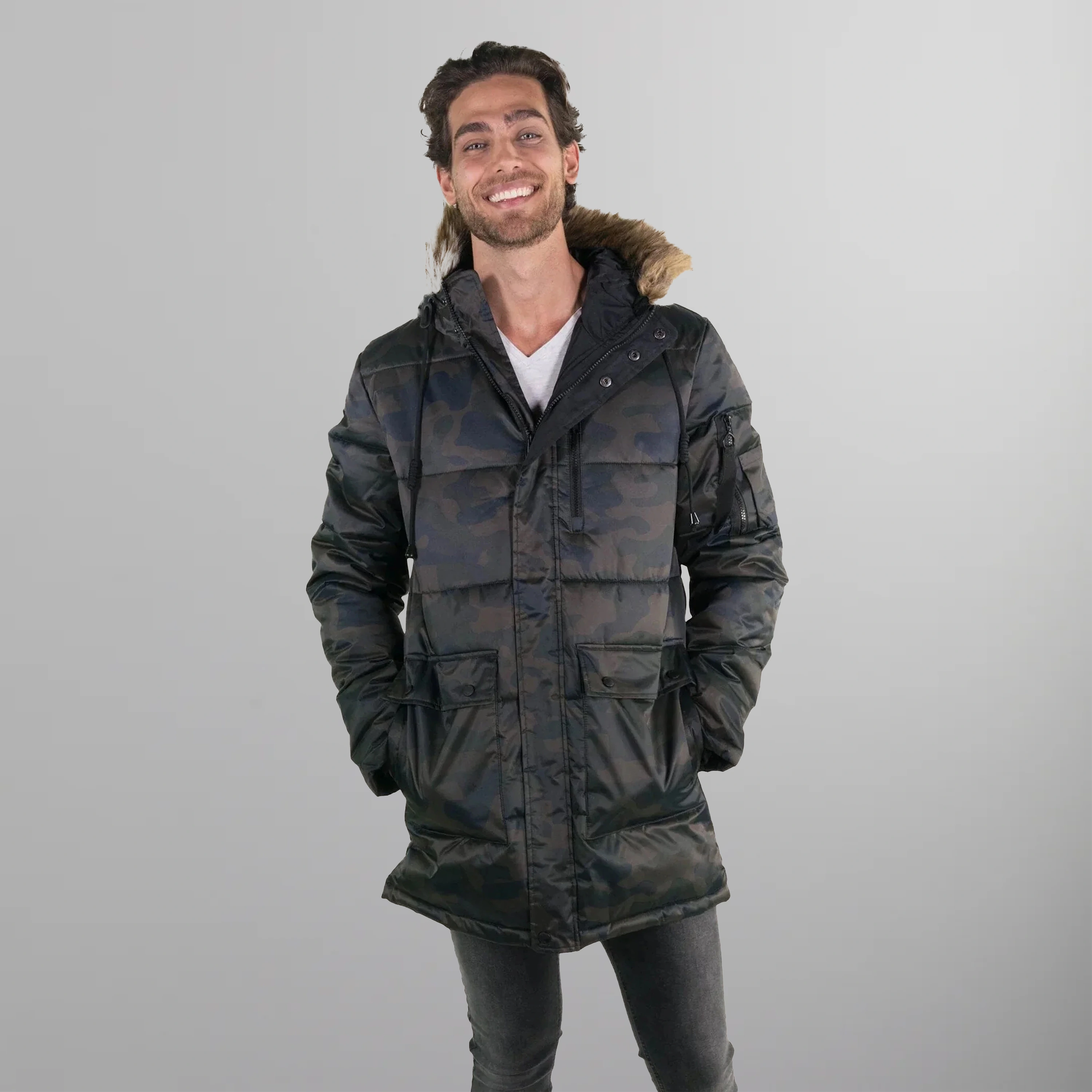Fur hooded jacket men's sale shop