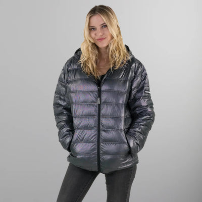 Women's Zip Front Puffer Oversized Jacket - FINAL SALE Womens Jacket Members Only Gunmetal Small 