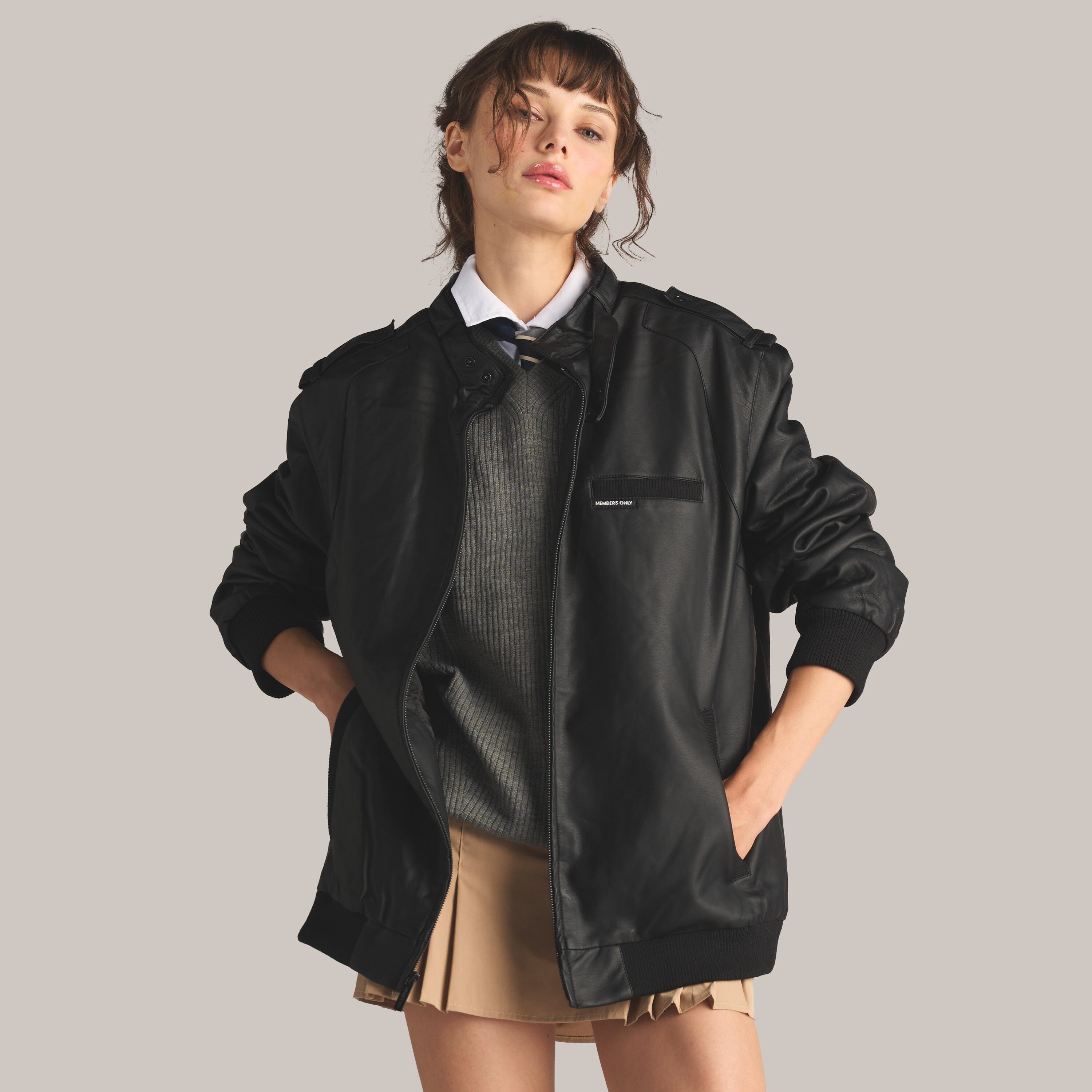 Women's Faux Leather Iconic Racer Oversized Jacket Women's Iconic Jacket Members Only 