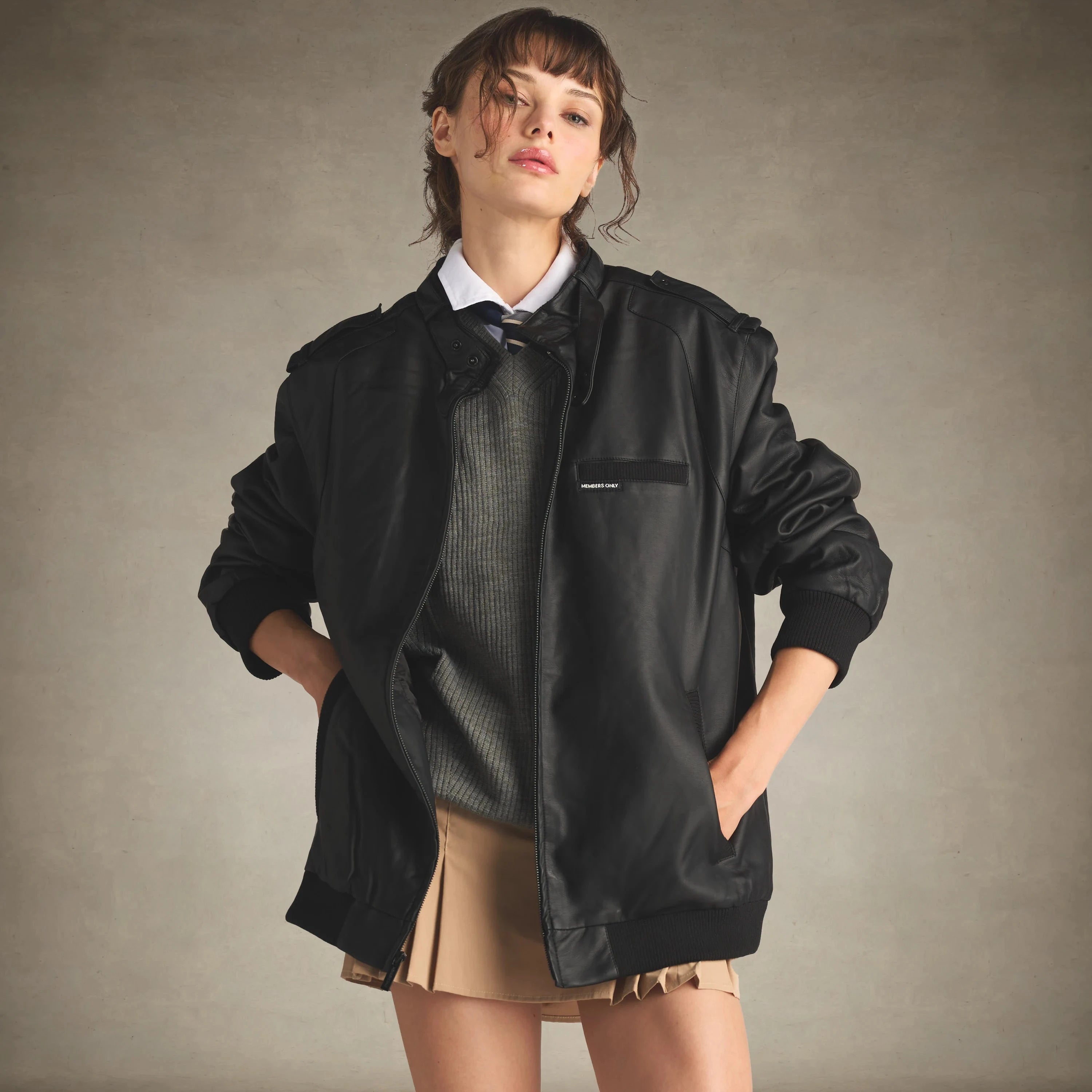 Women's Faux Leather Iconic Racer Oversized Jacket Women's Iconic Jacket Members Only® Black Small 