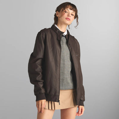 Women's Faux Leather Iconic Racer Oversized Jacket Women's Iconic Jacket Members Only | Dark Brown 