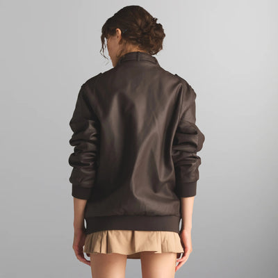 Women's Faux Leather Iconic Racer Oversized Jacket Women's Iconic Jacket Members Only | Dark Brown 