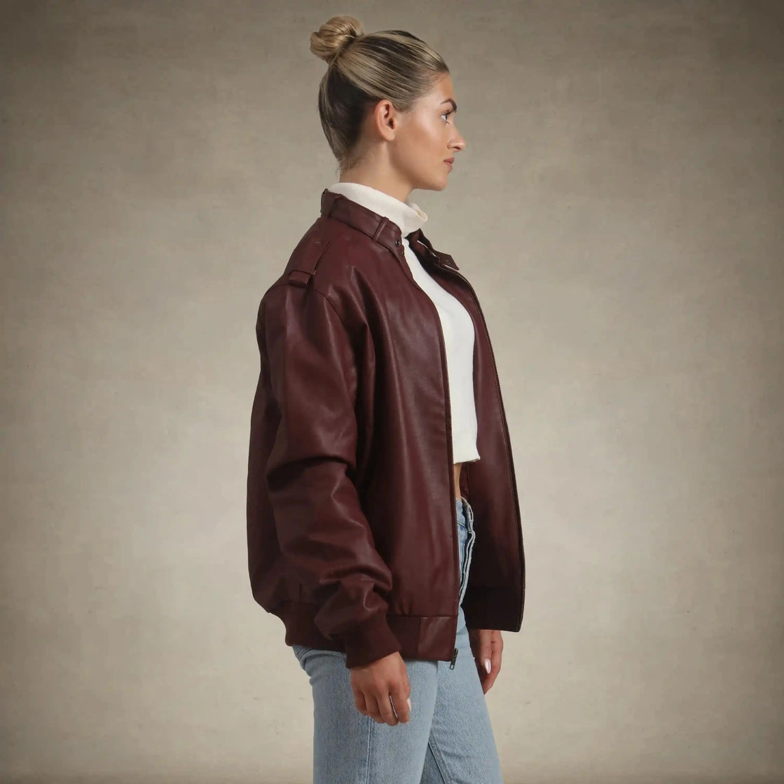 cozy brown jacket outer / 大人s（mom） Women's Fashion 90s Leather Jacket Oversized Brown Bomber