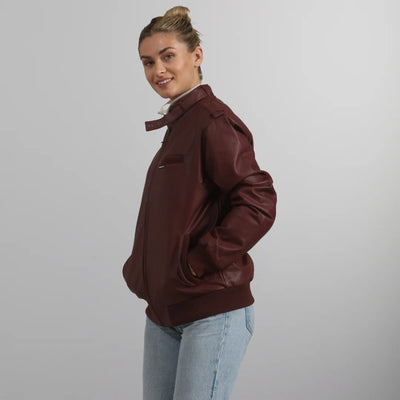 Women's Faux Leather Iconic Racer Oversized Jacket Women's Iconic Jacket Members Only | Burgundy