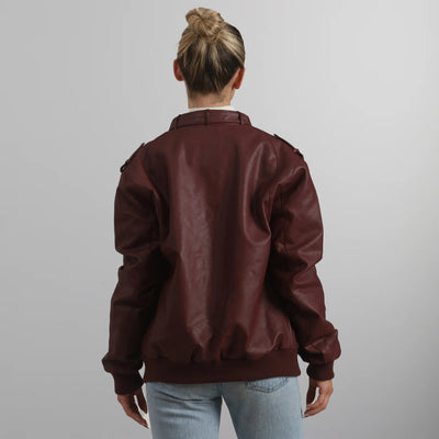 Women's Faux Leather Iconic Racer Oversized Jacket Women's Iconic Jacket Members Only | Burgundy