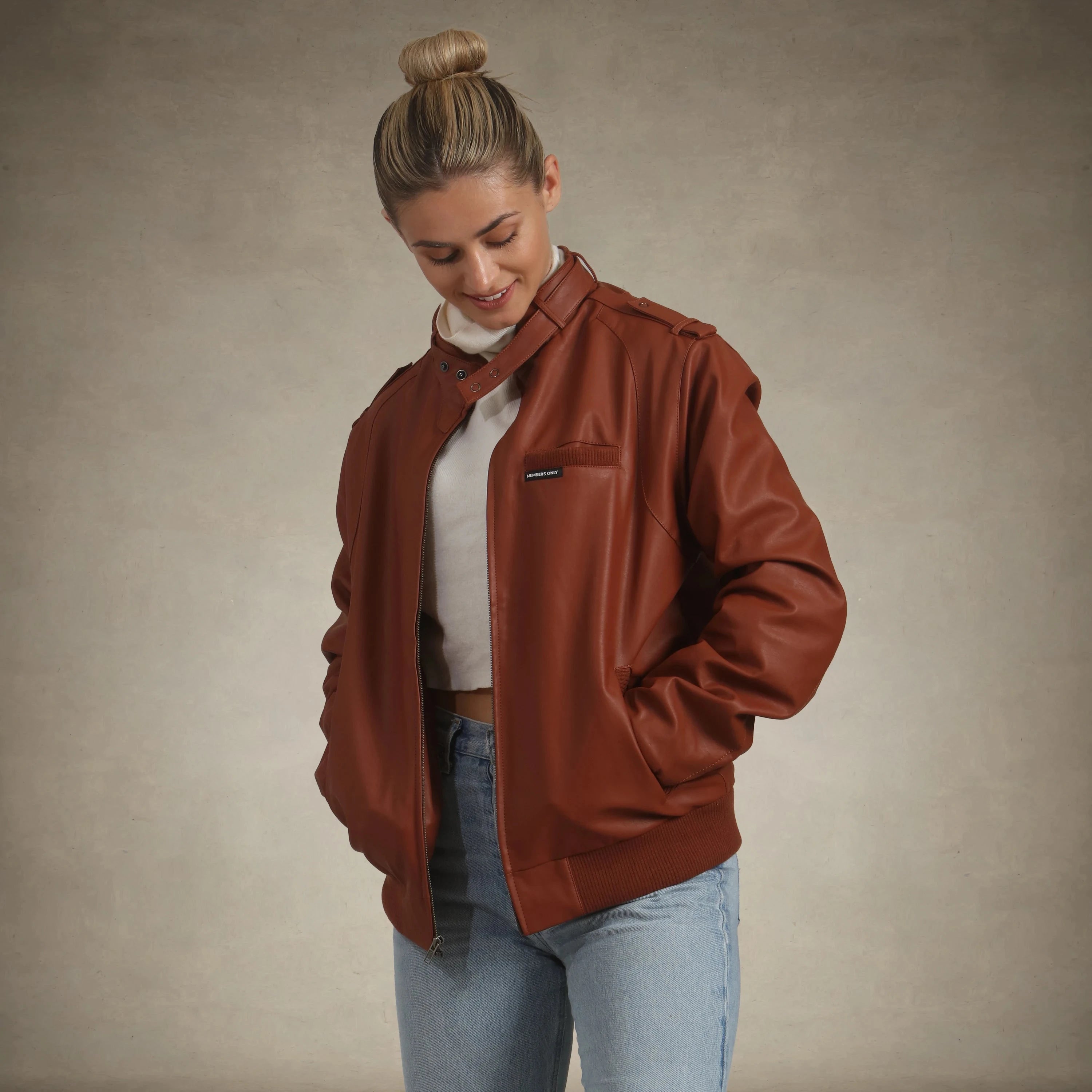 Women's Faux Leather Iconic Racer Oversized Jacket Women's Iconic Jacket Members Only® 