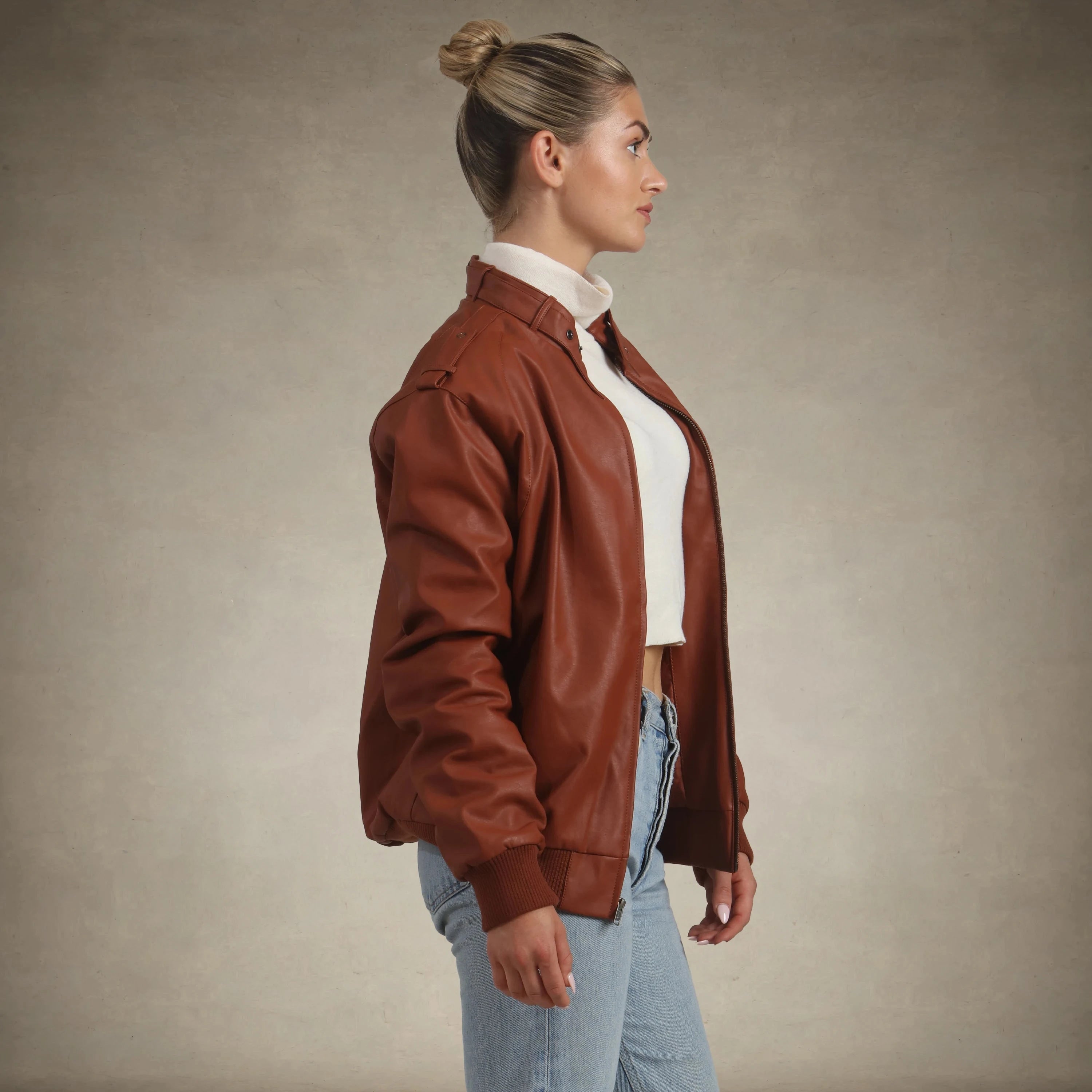 Women's Faux Leather Iconic Racer Oversized Jacket Women's Iconic Jacket Members Only® 