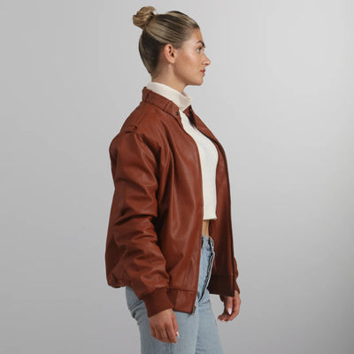 Women's Faux Leather Iconic Racer Oversized Jacket Women's Iconic Jacket Members Only | Cognac