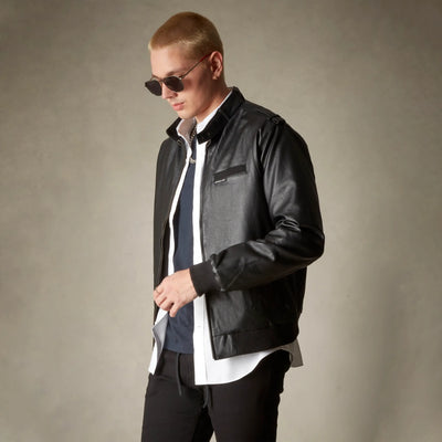 members only black leather jacket for men