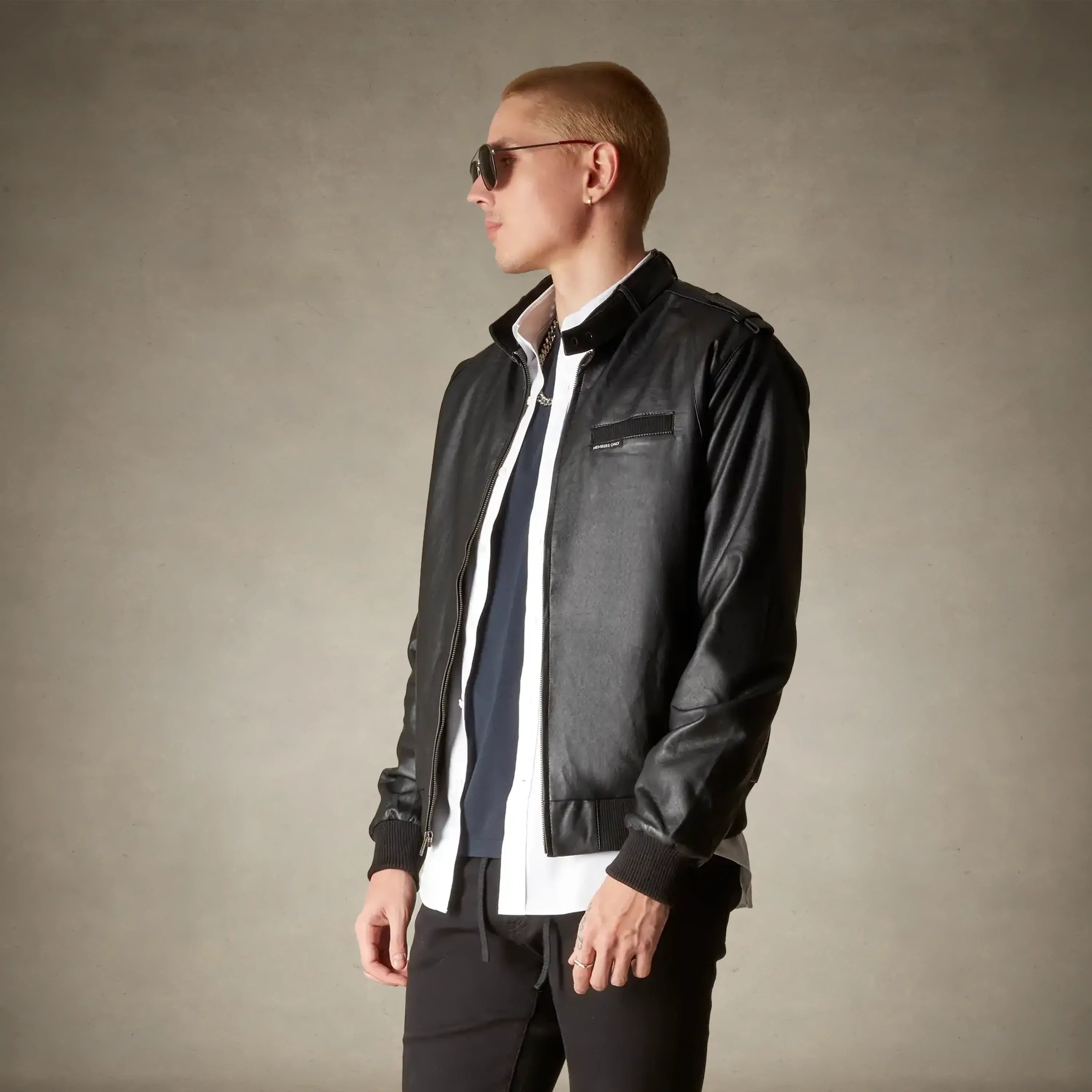 black faux leather jacket for men
