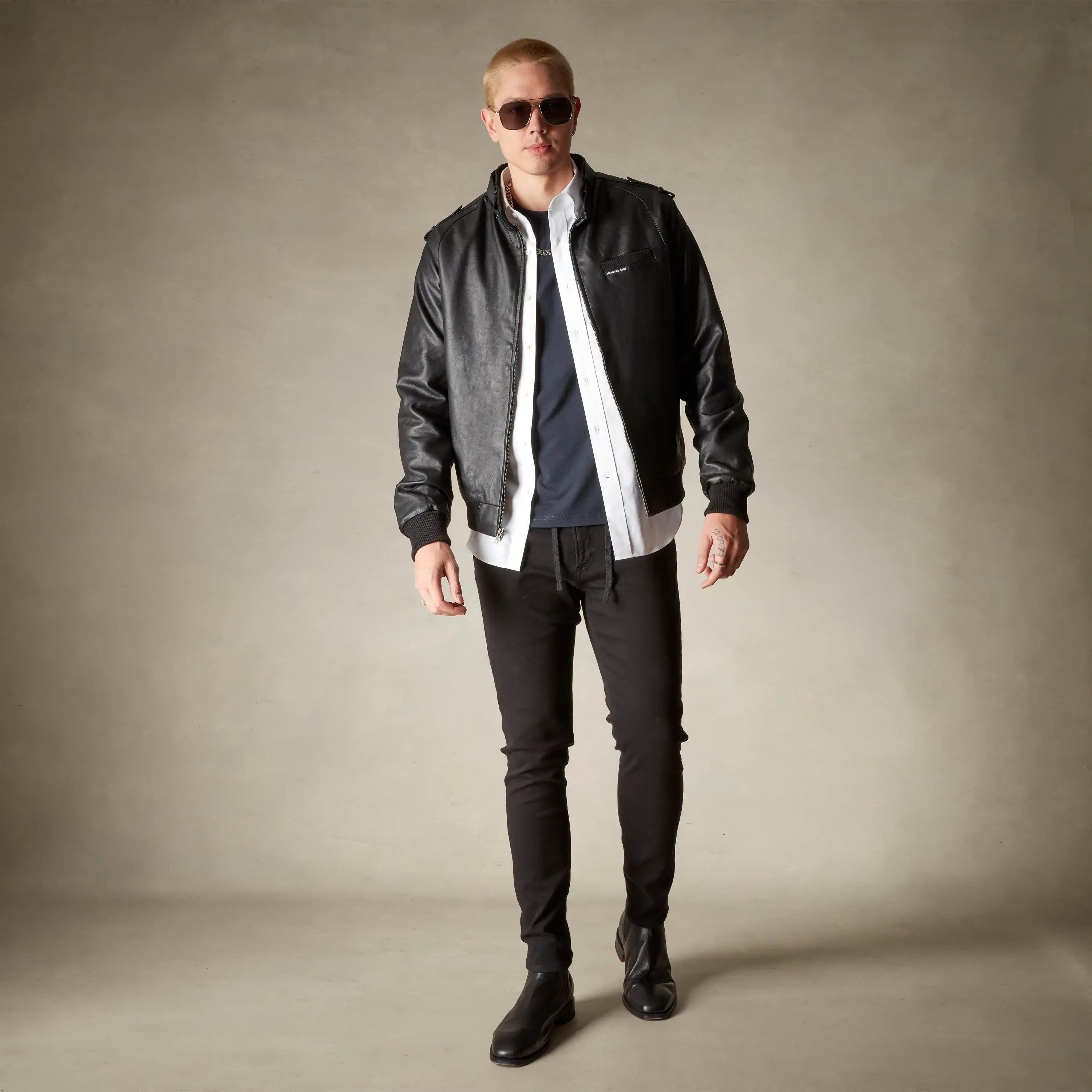 members only black faux leather iconic racer jacket men small