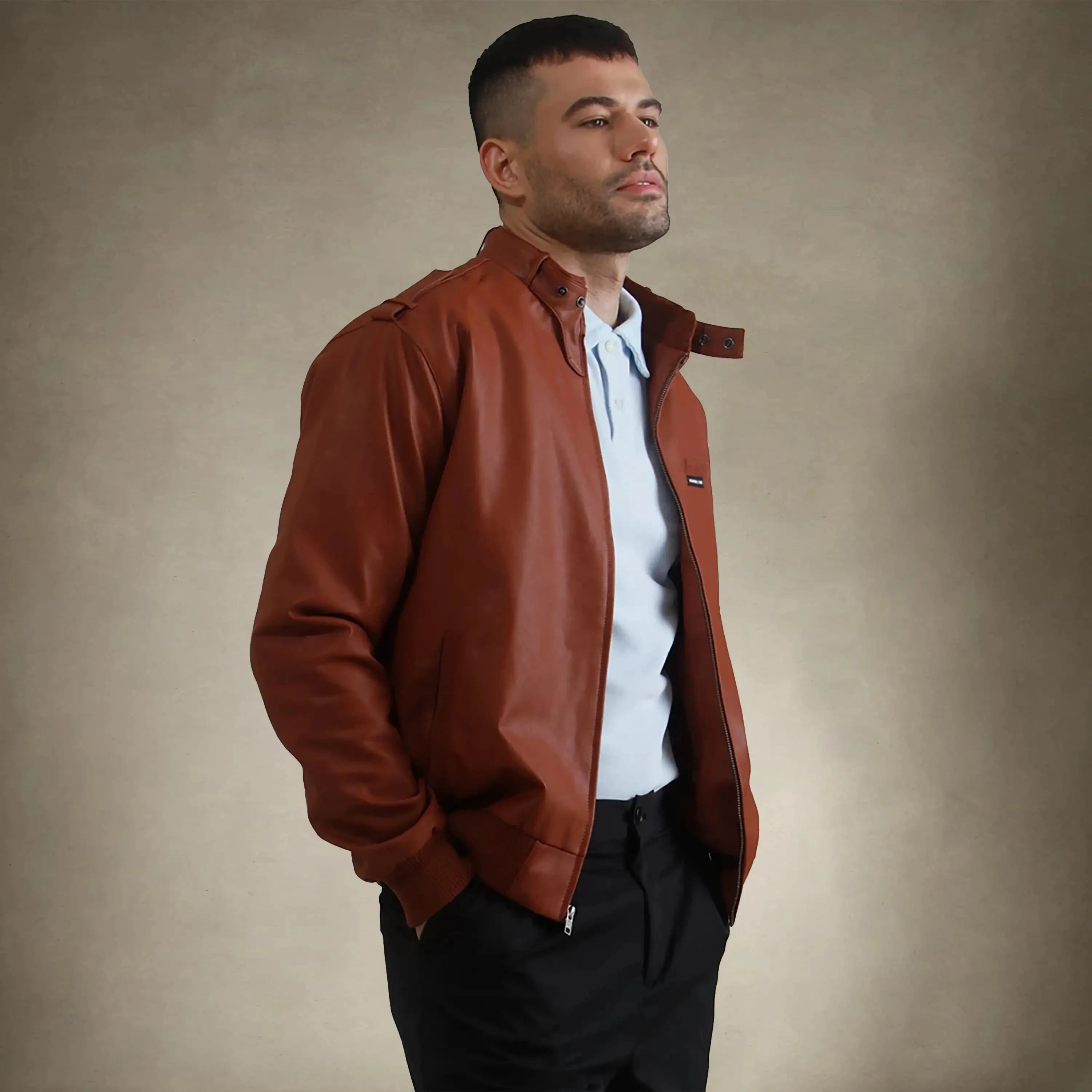members only mens faux leather jacket cognac