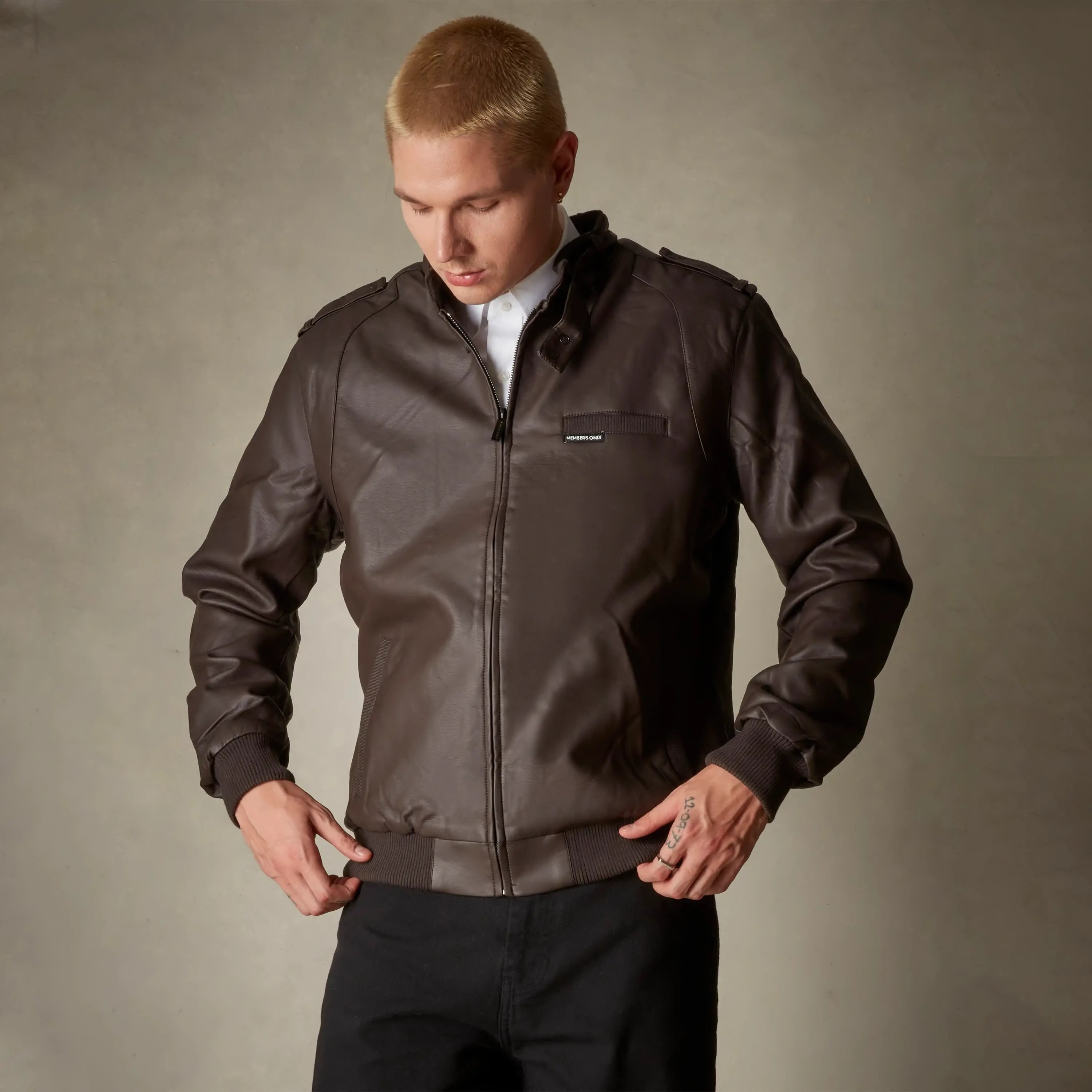 members only leather jacket for men - brown