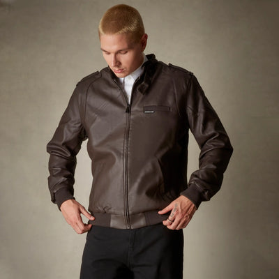 members only leather jacket for men - brown