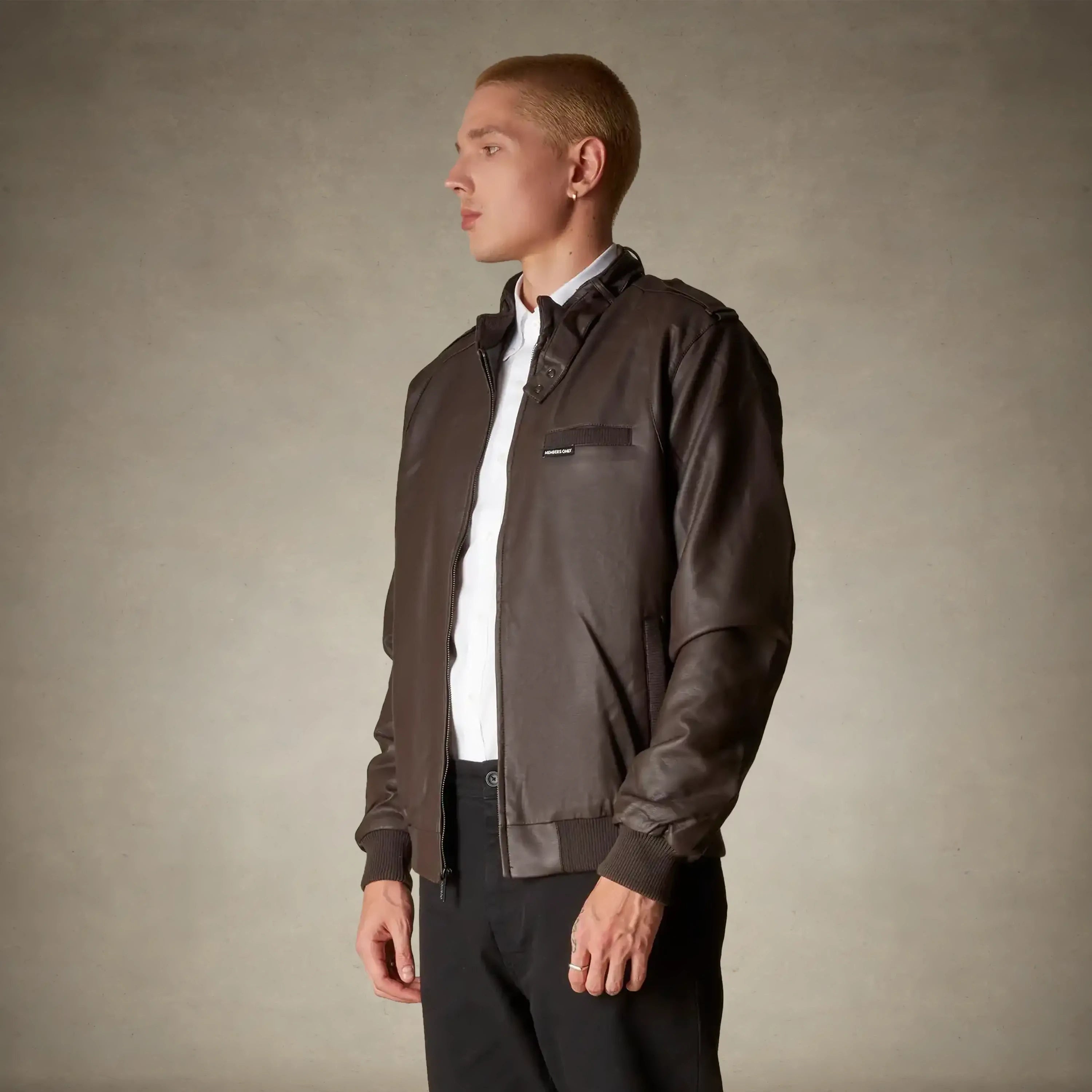 mens faux brown leather jacket