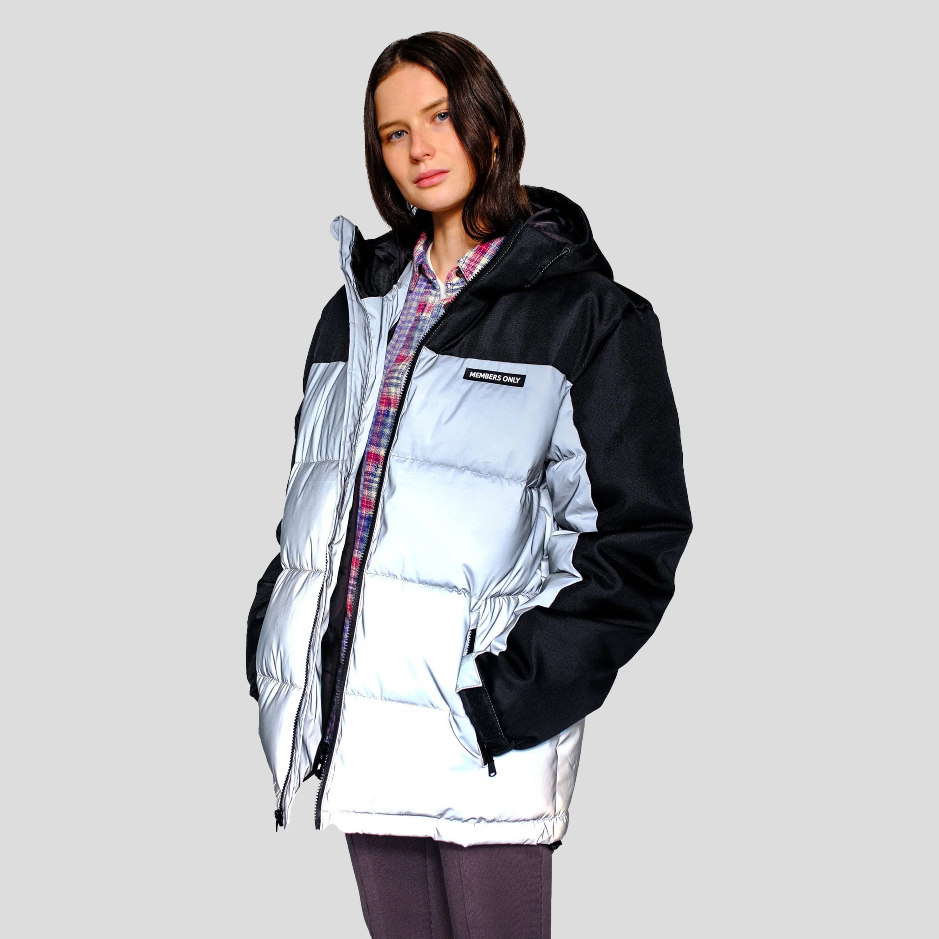Members Only - Women's Mo Puffer Oversized Jacket - Reflective