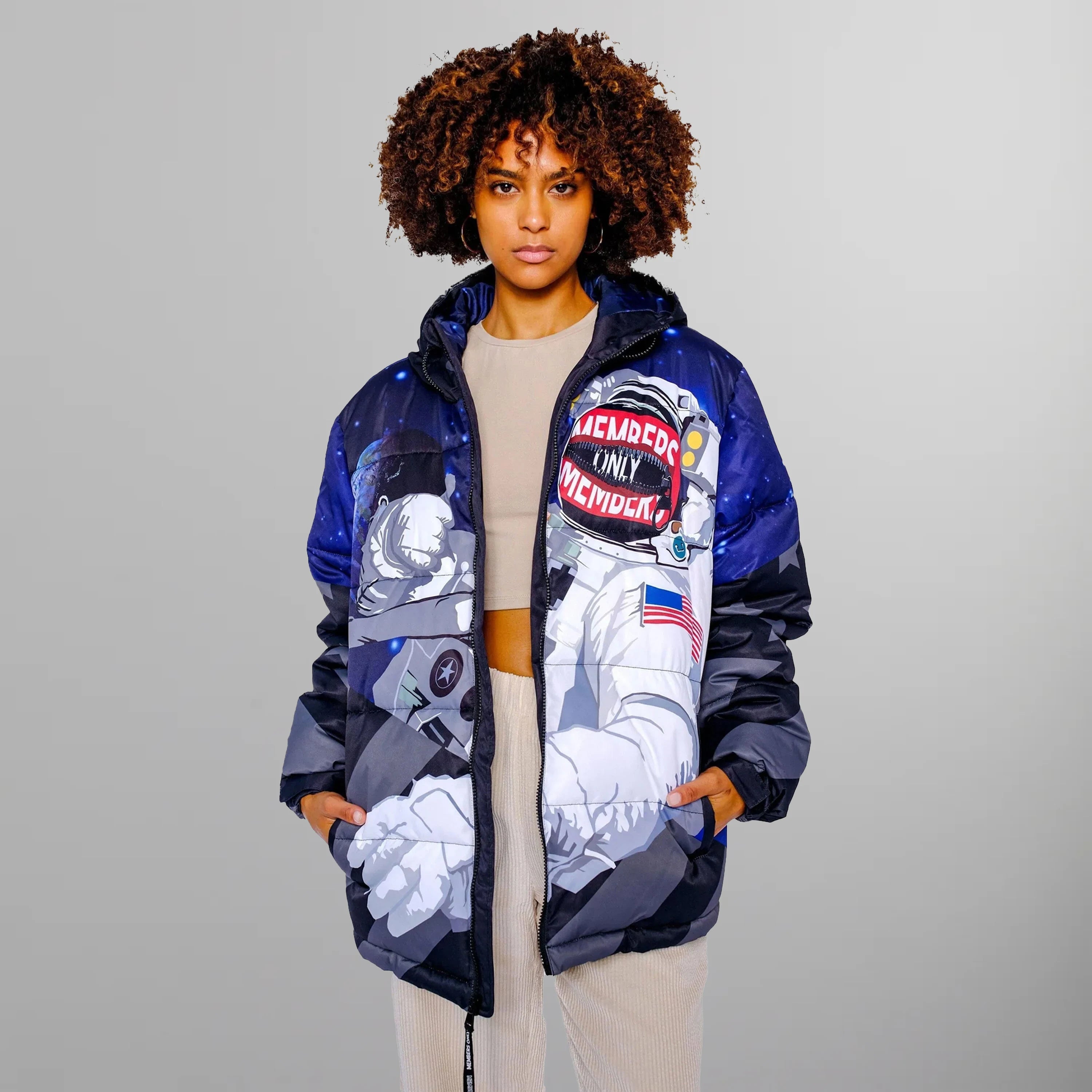 Members Only Women s Space Puffer Oversized Jacket Black Medium