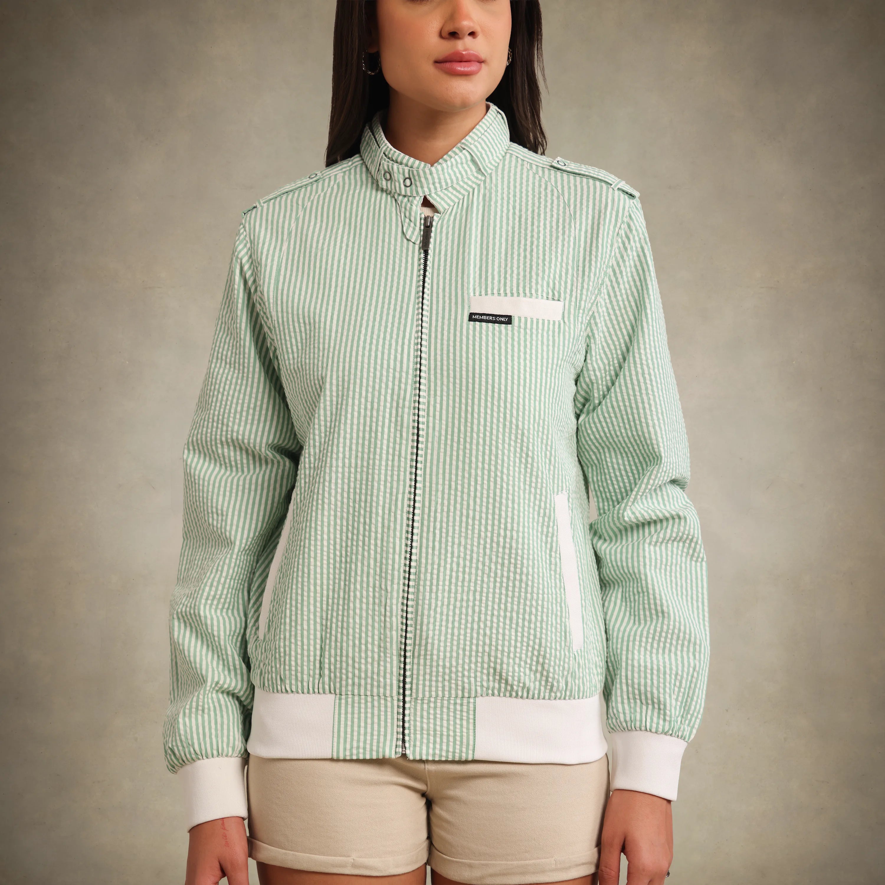 Women's Oversized Seersucker Iconic Racer Jacket