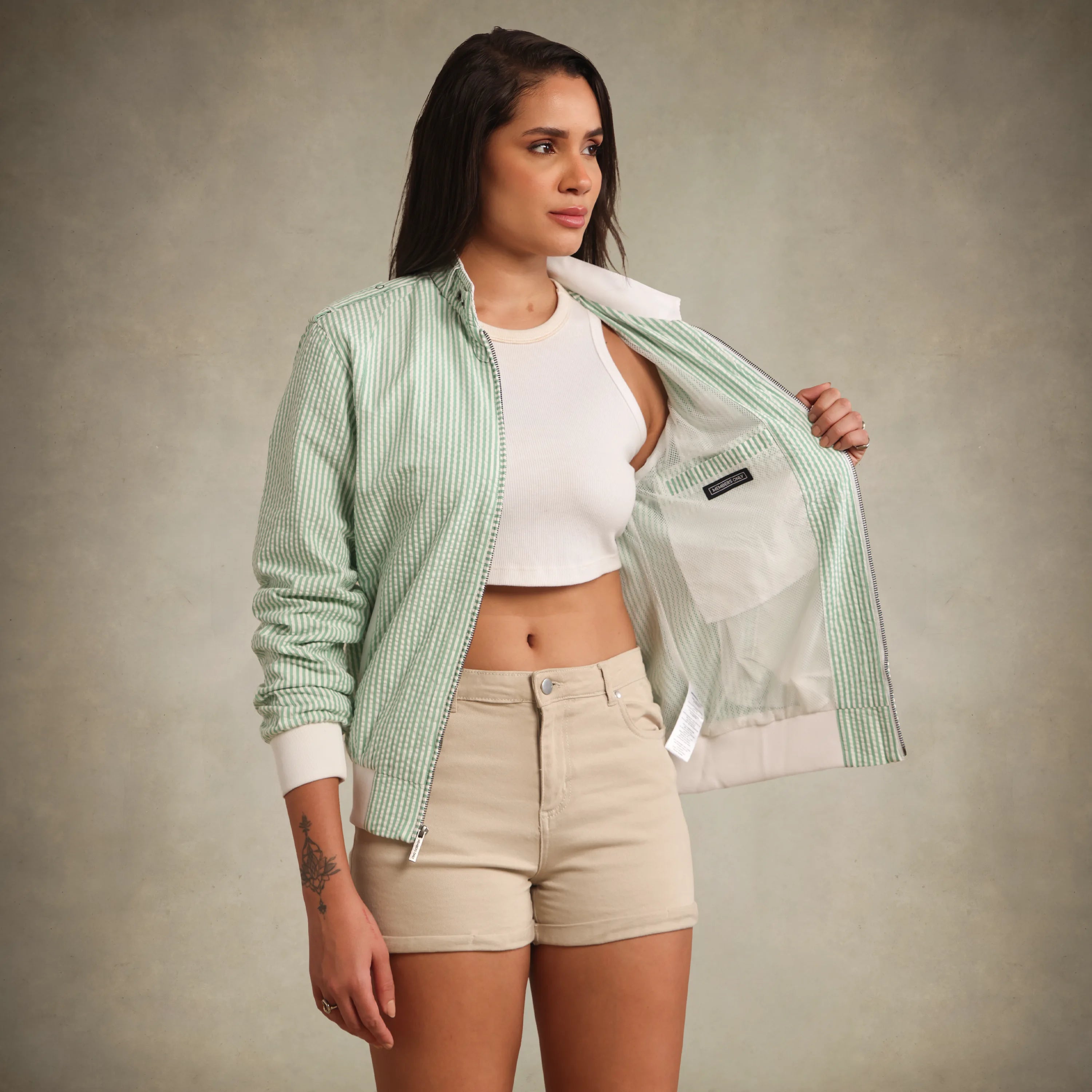 Women's Oversized Seersucker Iconic Racer Jacket