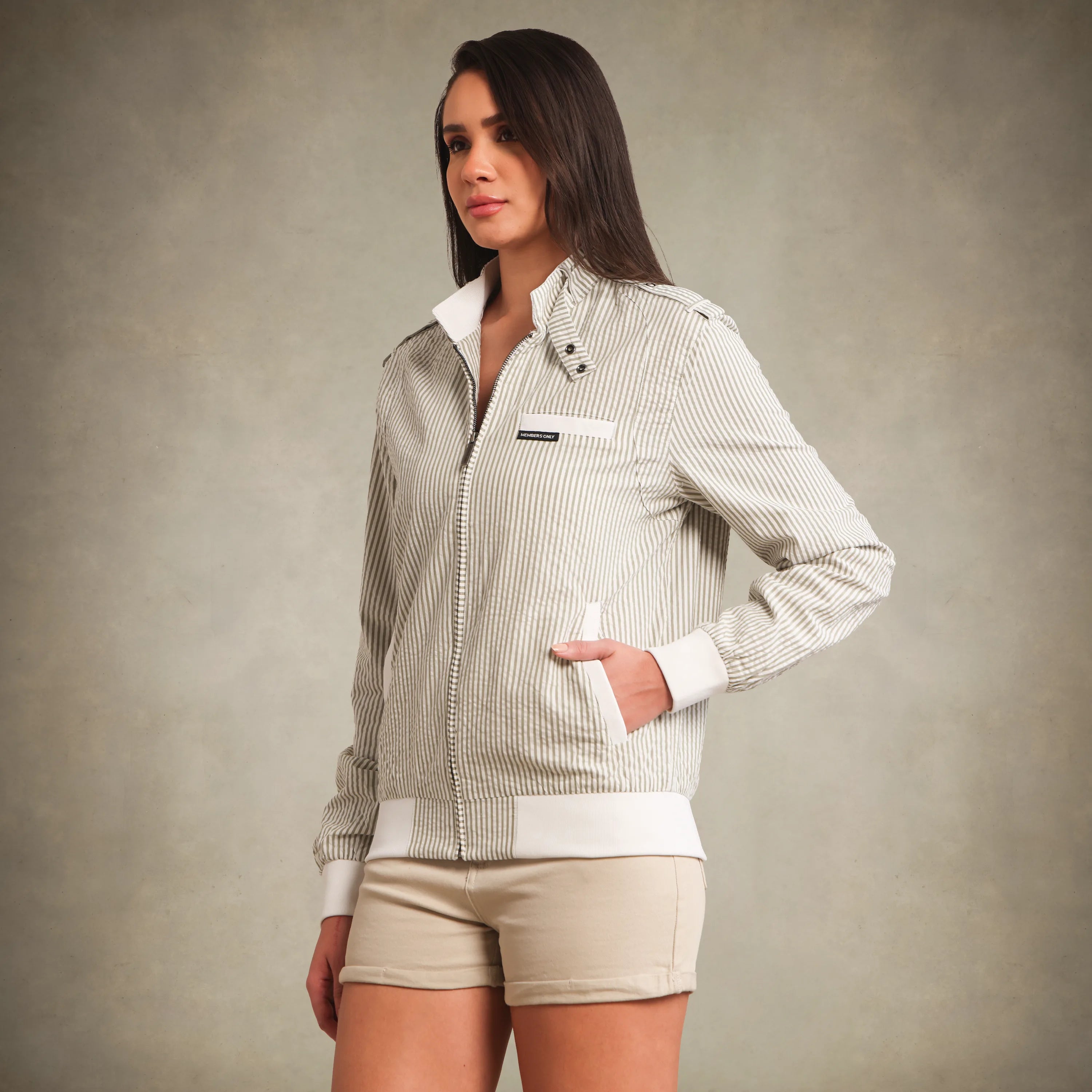 Women's Oversized Seersucker Iconic Racer Jacket