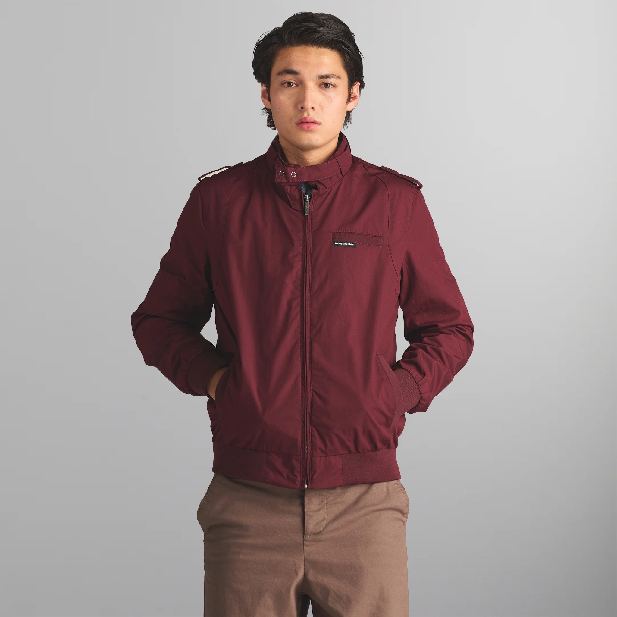 Men's Iconic Racer Quilted Lining Jacket (Slim Fit) Men's Iconic Jacket Members Only | burgundy