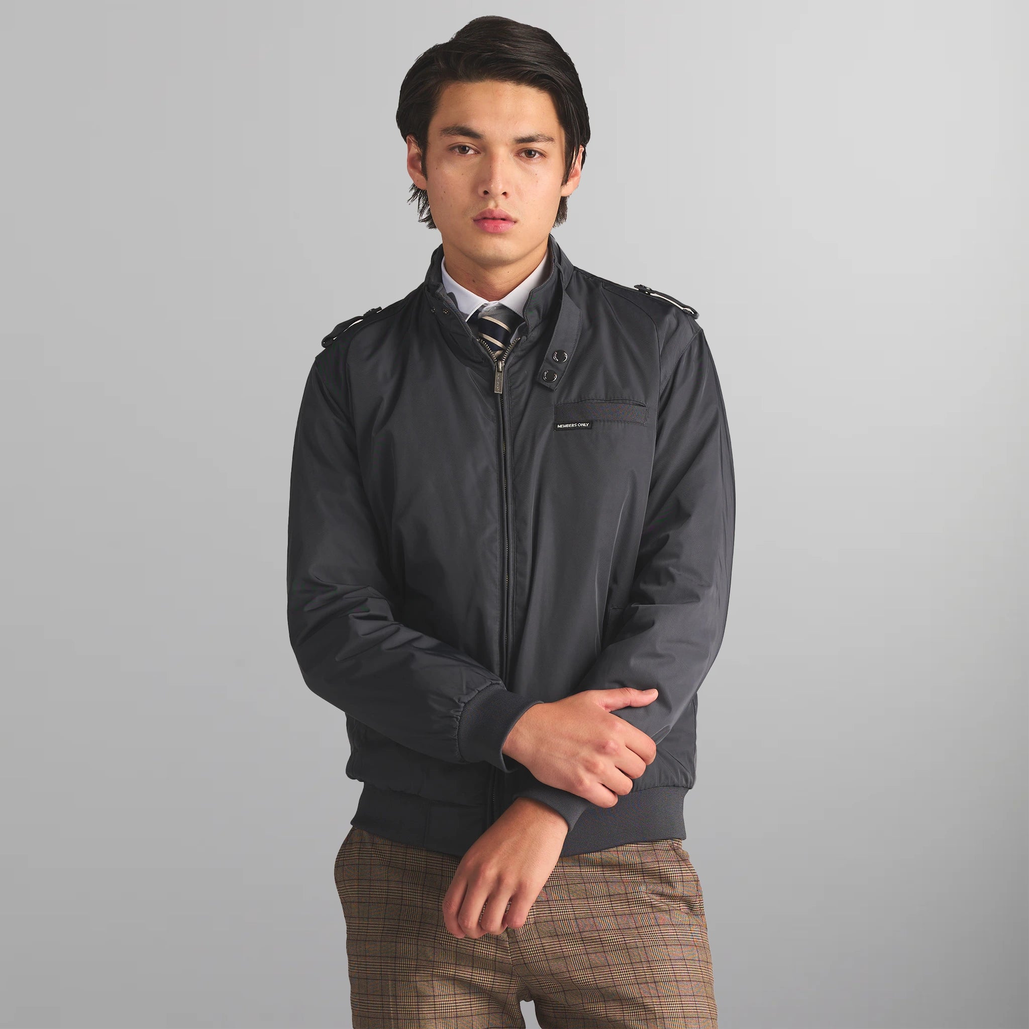 Men's Iconic Racer Quilted Lining Jacket (Slim Fit) Men's Iconic Jacket Members Only | charcoal