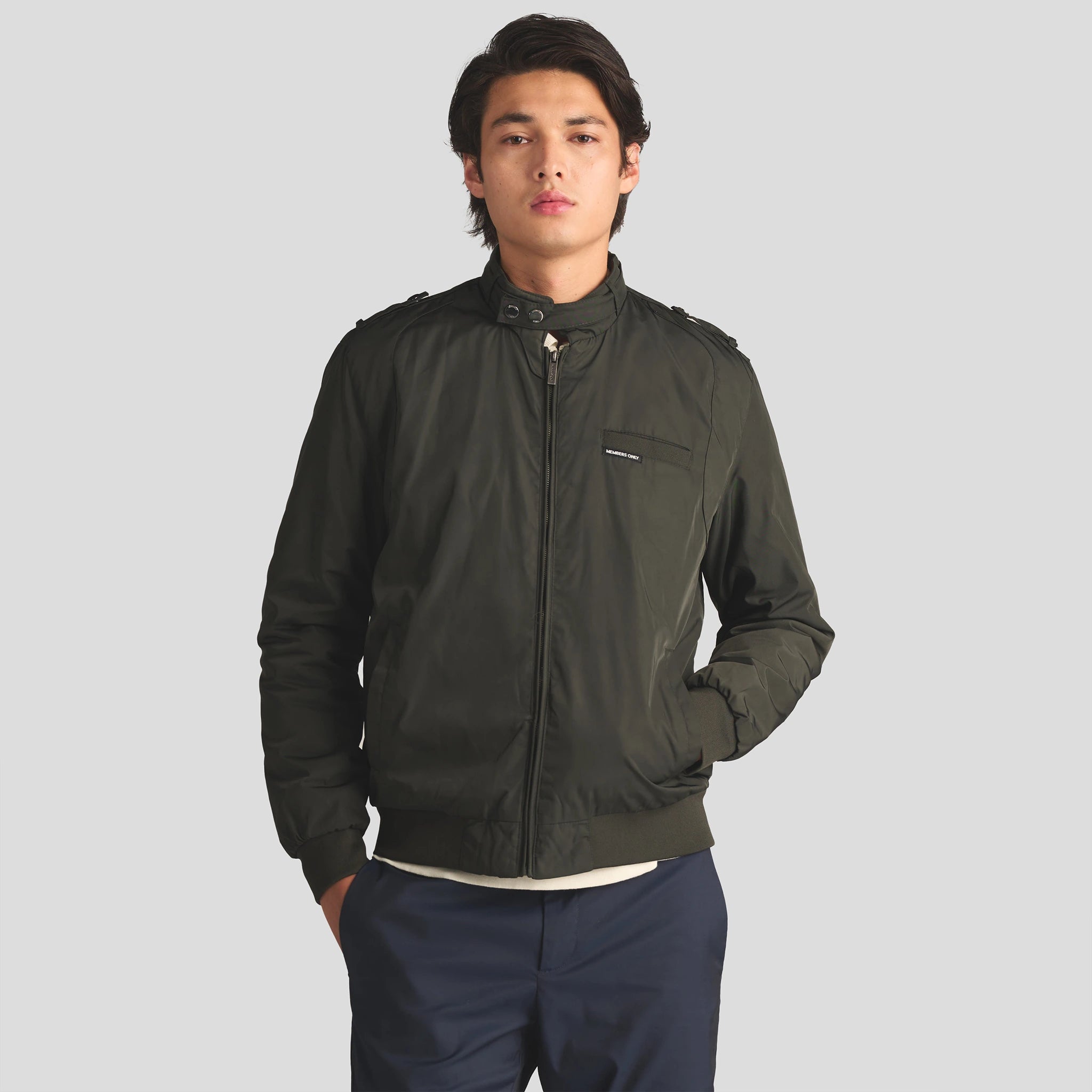 Men's Iconic Racer Quilted Lining Jacket (Slim Fit) Men's Iconic Jacket Members Only | dark Green 