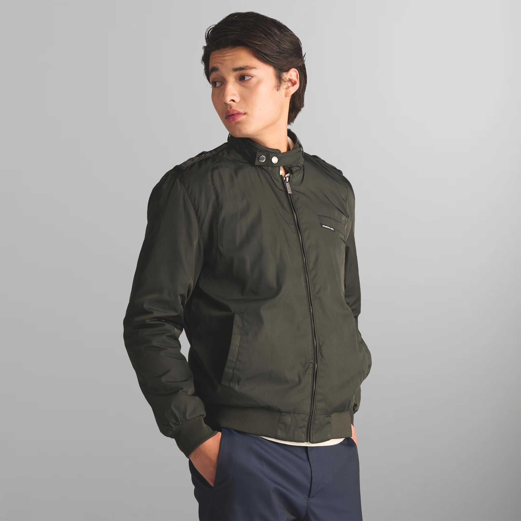 Men's Iconic Racer Quilted Lining Jacket (Slim Fit) Men's Iconic Jacket Members Only | dark Green 