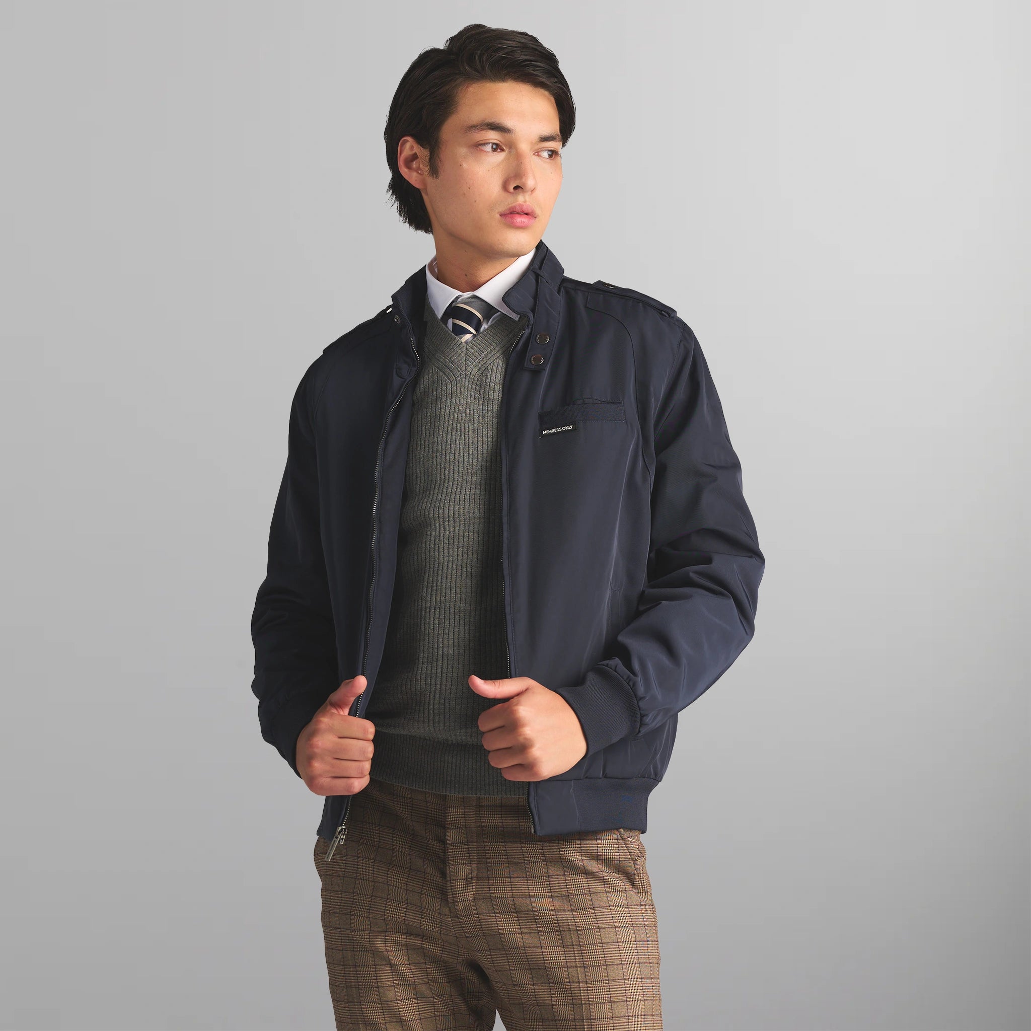 Men's Iconic Racer Quilted Lining Jacket (Slim Fit) Men's Iconic Jacket Members Only | navy