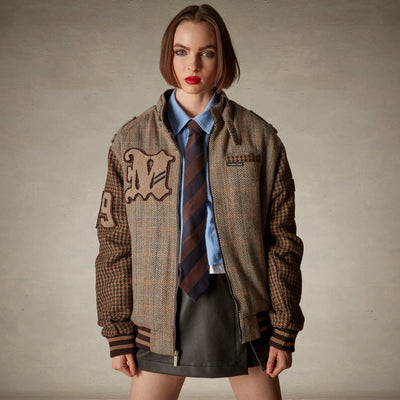 Women's Tweed Varsity Jacket Men's Iconic Jacket Members Only® Beige Small 